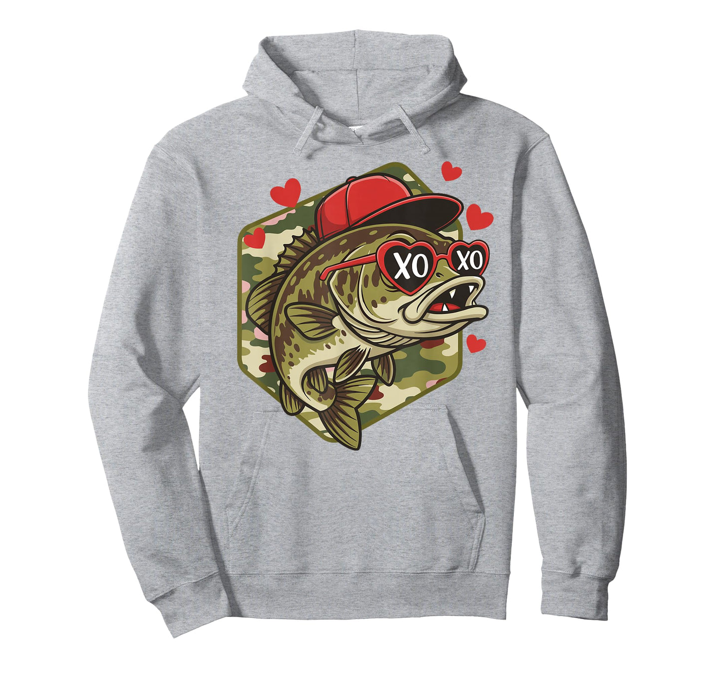 Retro Valentine Bass Fishing Camo Fisherman Valentine's Day T-Shirt
