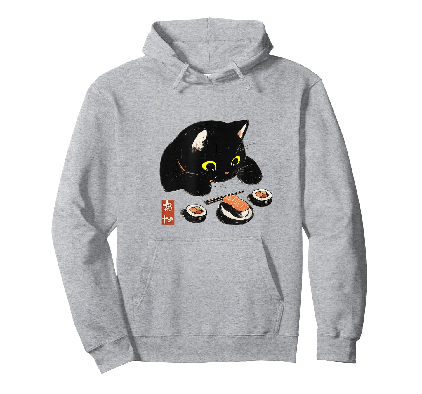 Kawaii Cat Eating Sushi Funny Japanese Anime Cute Black Cat T-Shirt