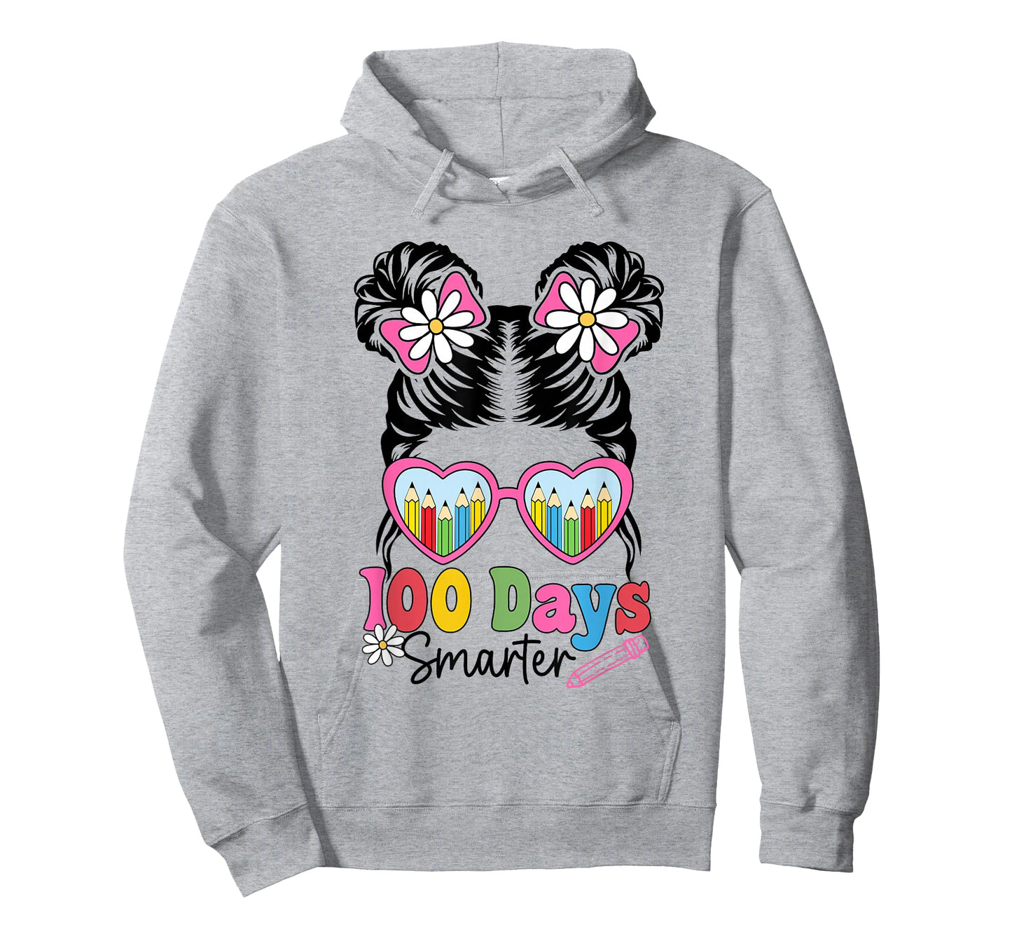 100 Days Smarter Messy Bun Hair Girls Kids 100th Day School T-Shirt