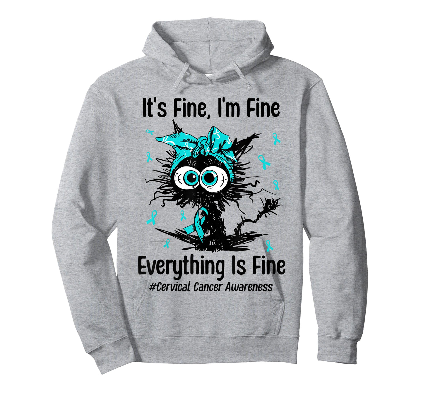Motivational Cervical Cancer Awareness Cat Kitty Ribbon Teal T-Shirt