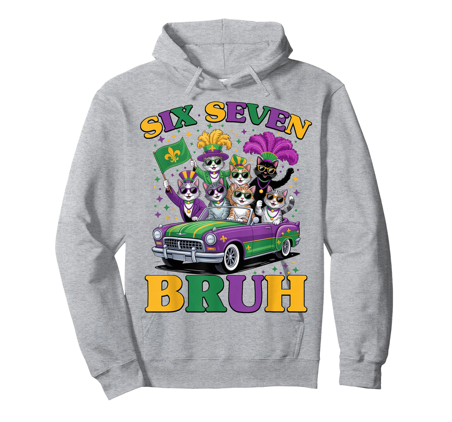 Mardi Gras Six Seven Bruh Funny Cat 6 7 Meme Men Women T-Shirt