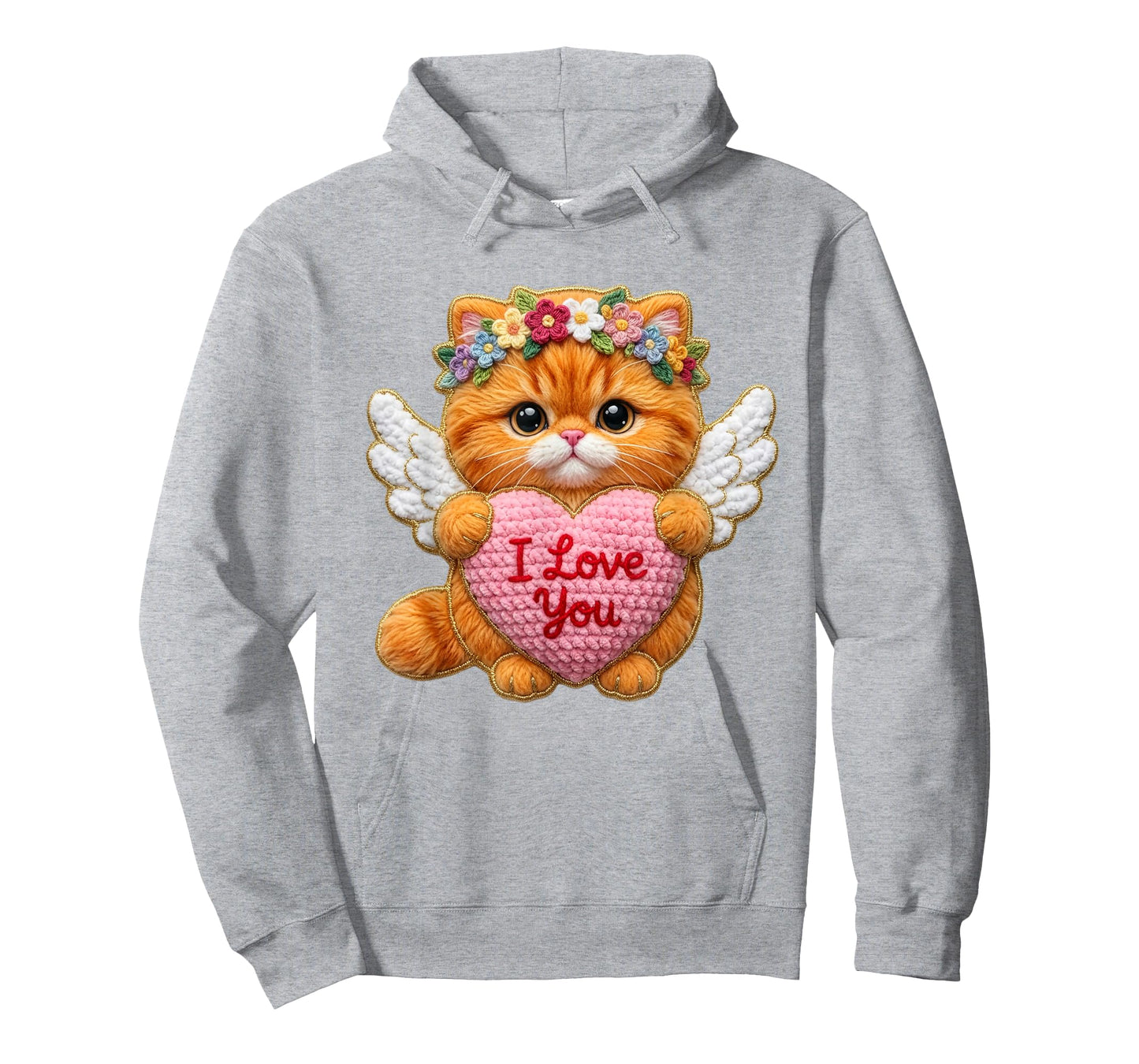 Valentine Cat Heart Design Cute Yarn-Look Angel Kitten Art T-Shirt