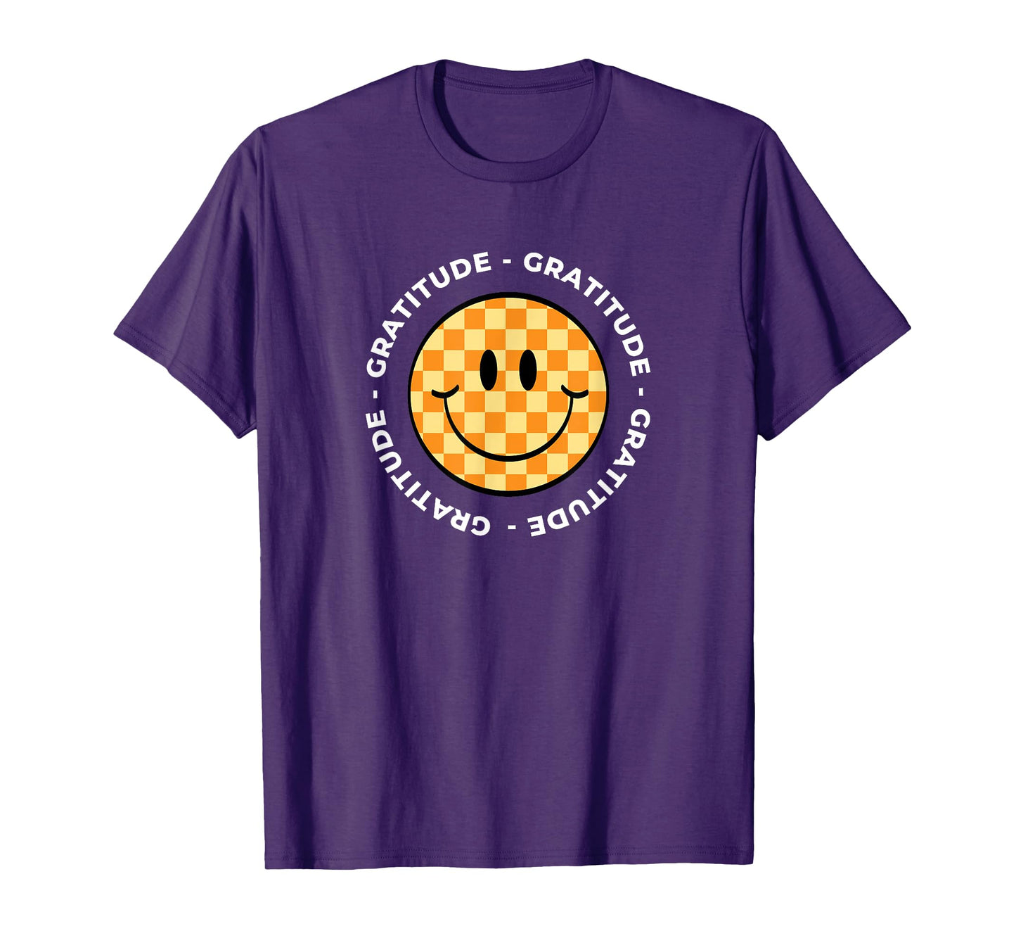 MATTER OF VIBES Gratitude Retro Groovy Unisex-Adults & Unisex-Kids T-Shirt Black Small Short Sleeve Checkered Retro T-Shirt