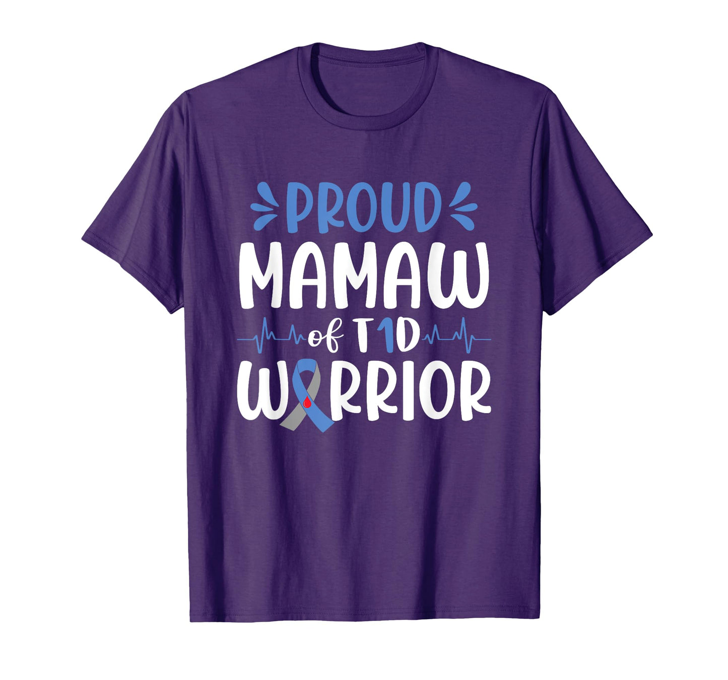 Proud Mamaw Of T1D Warrior Diabetes Awareness Blue Ribbon T-Shirt
