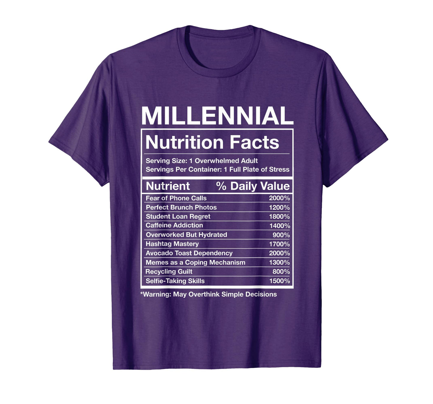 Millennial Nutrition Facts - Funny Generation Meme T-Shirt