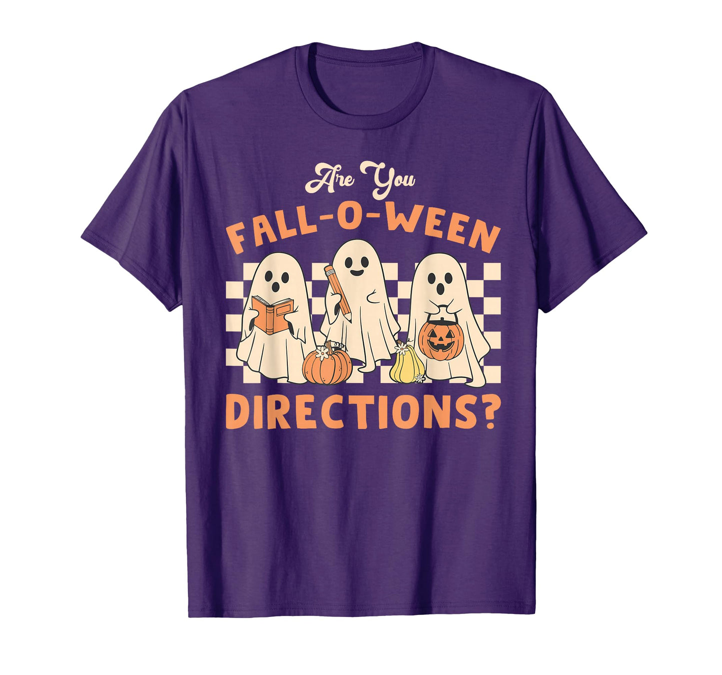 Retro are You Fall O Ween Directions Teacher Halloween Ghost T-Shirt