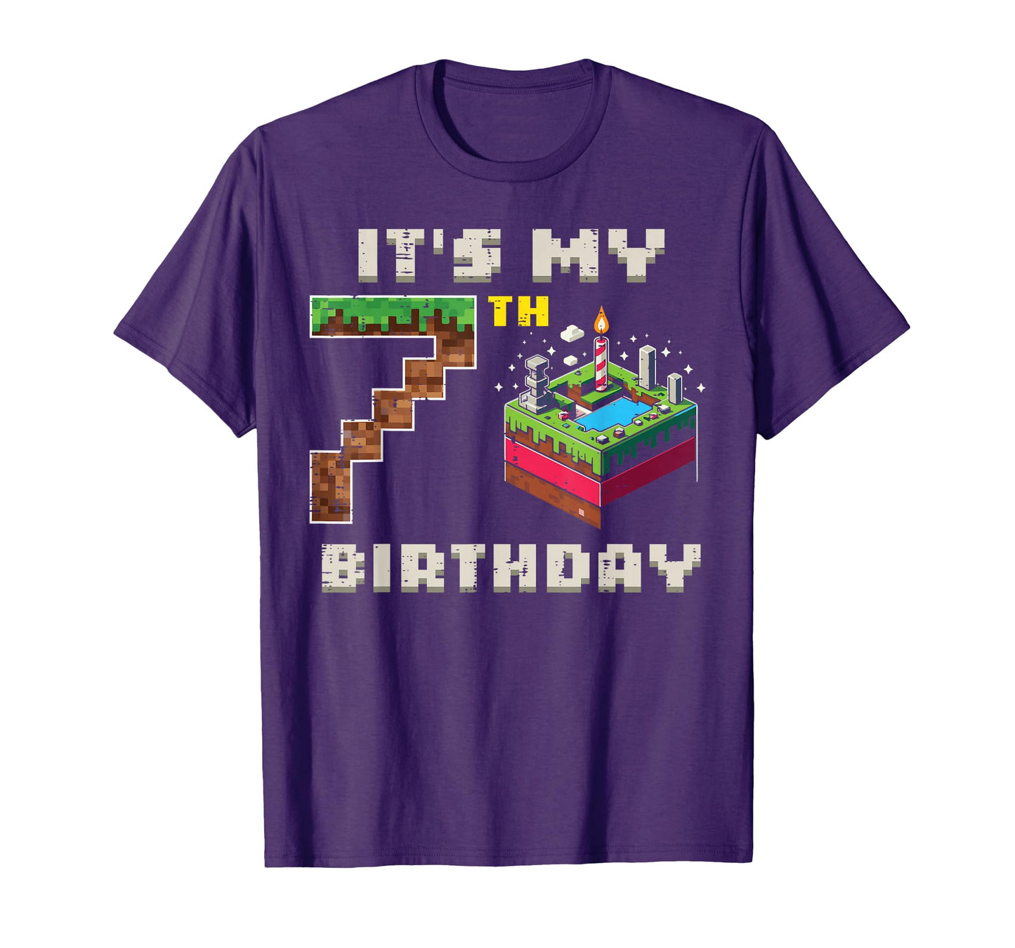 My 7th Birthday Pixel Game 7 Cake Video Gamer Boys Kid Youth T-Shirt