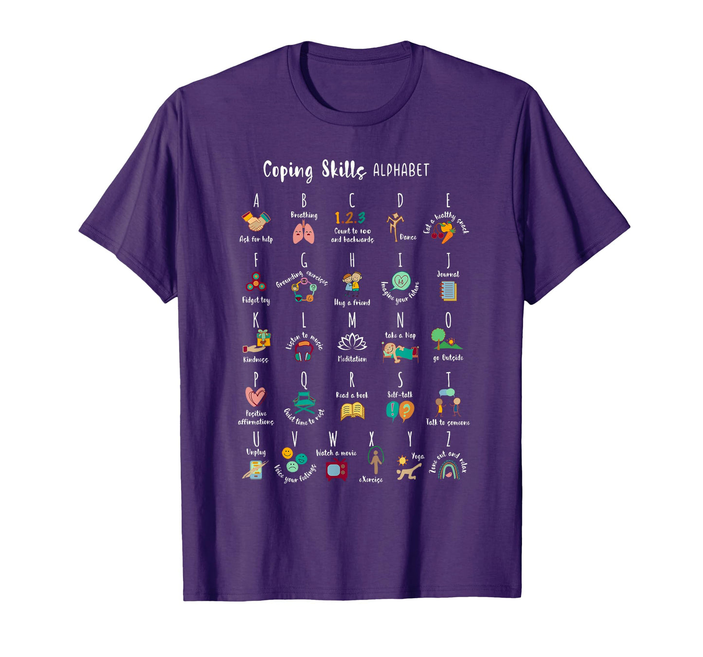 ABC Coping Skills Alphabet Self Care Mental Health Awareness T-Shirt