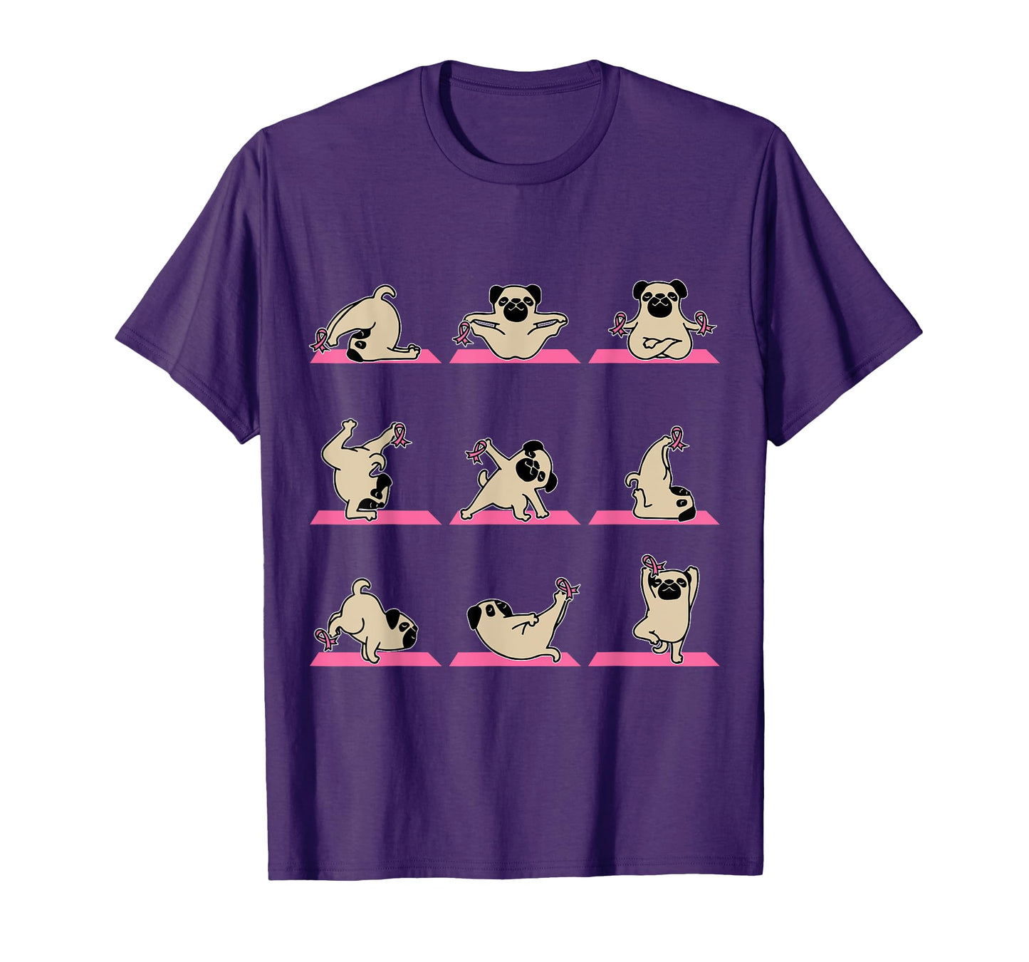 Pug Yoga Pink Ribbon Funny Dog Breast Cancer Awareness Gifts T-Shirt for Men Women Kids