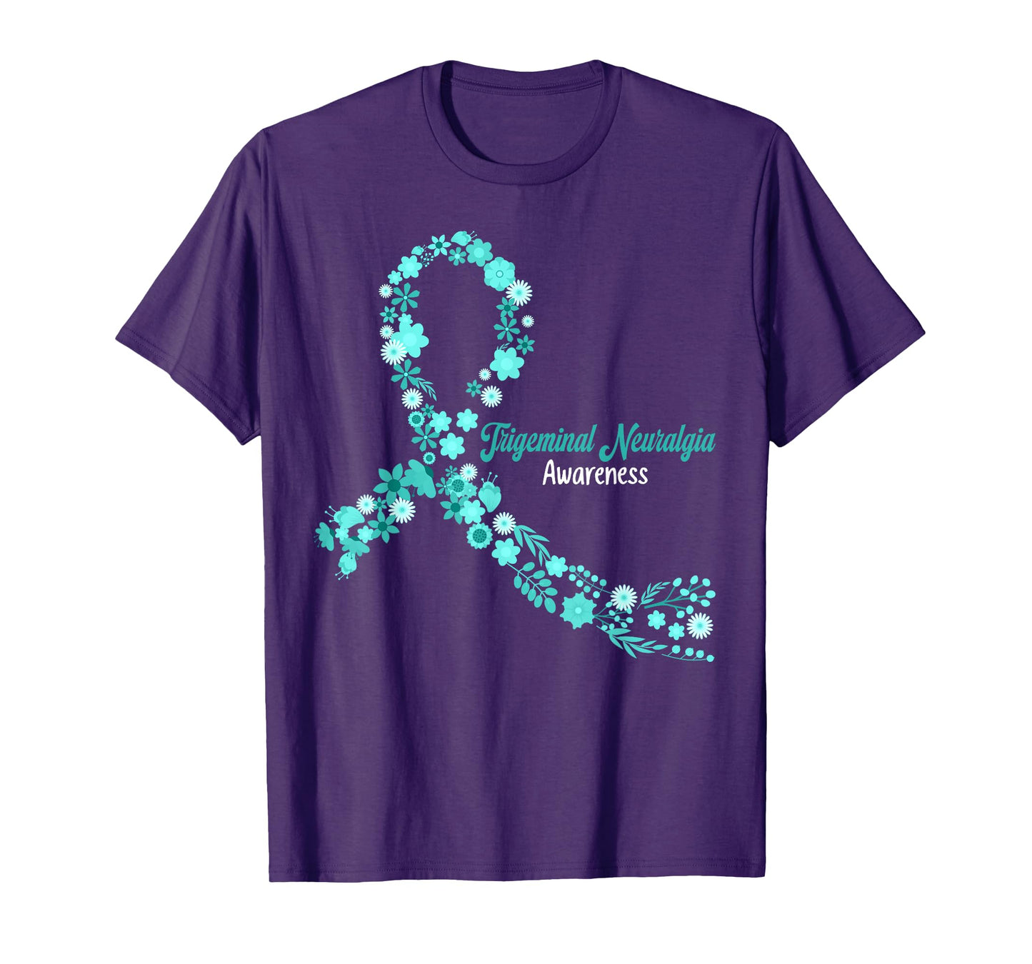 Trigeminal Neuralgia Awareness Hippie Flowers Teal Ribbon T-Shirt