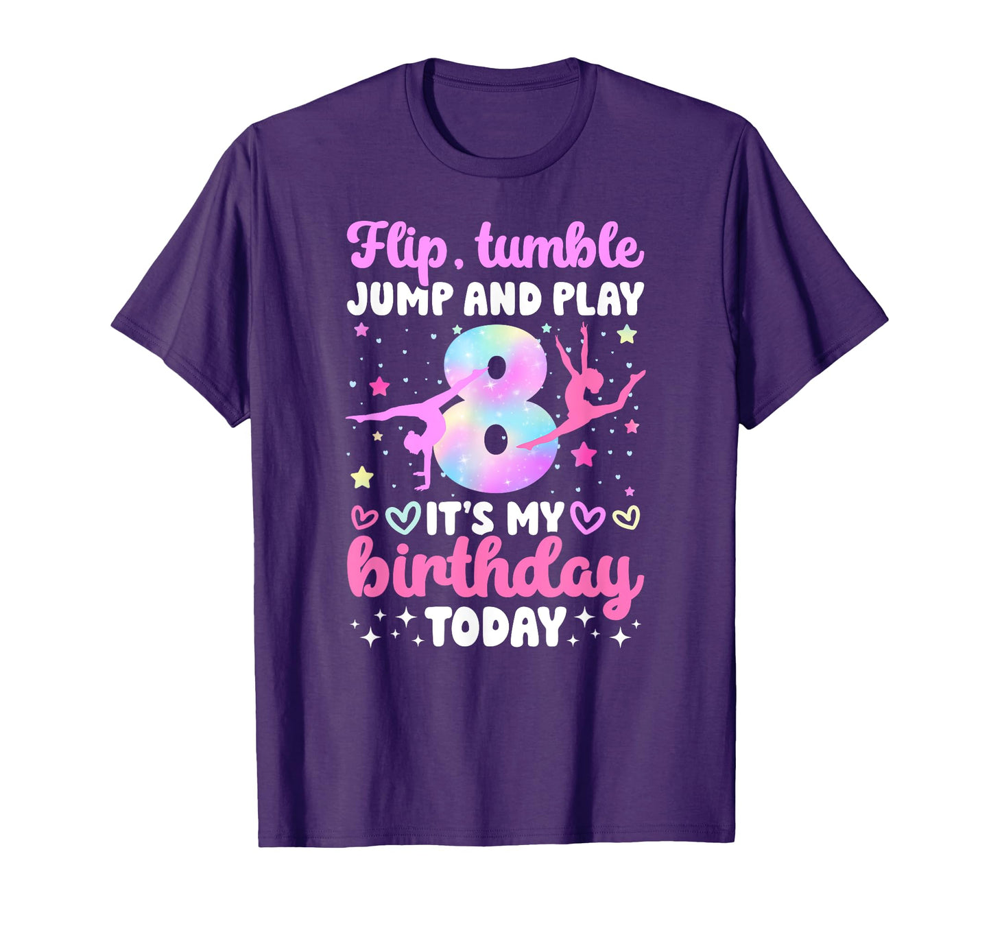 8th Gymnastics Birthday Party Eight Year Old Gymnast Girl T-Shirt
