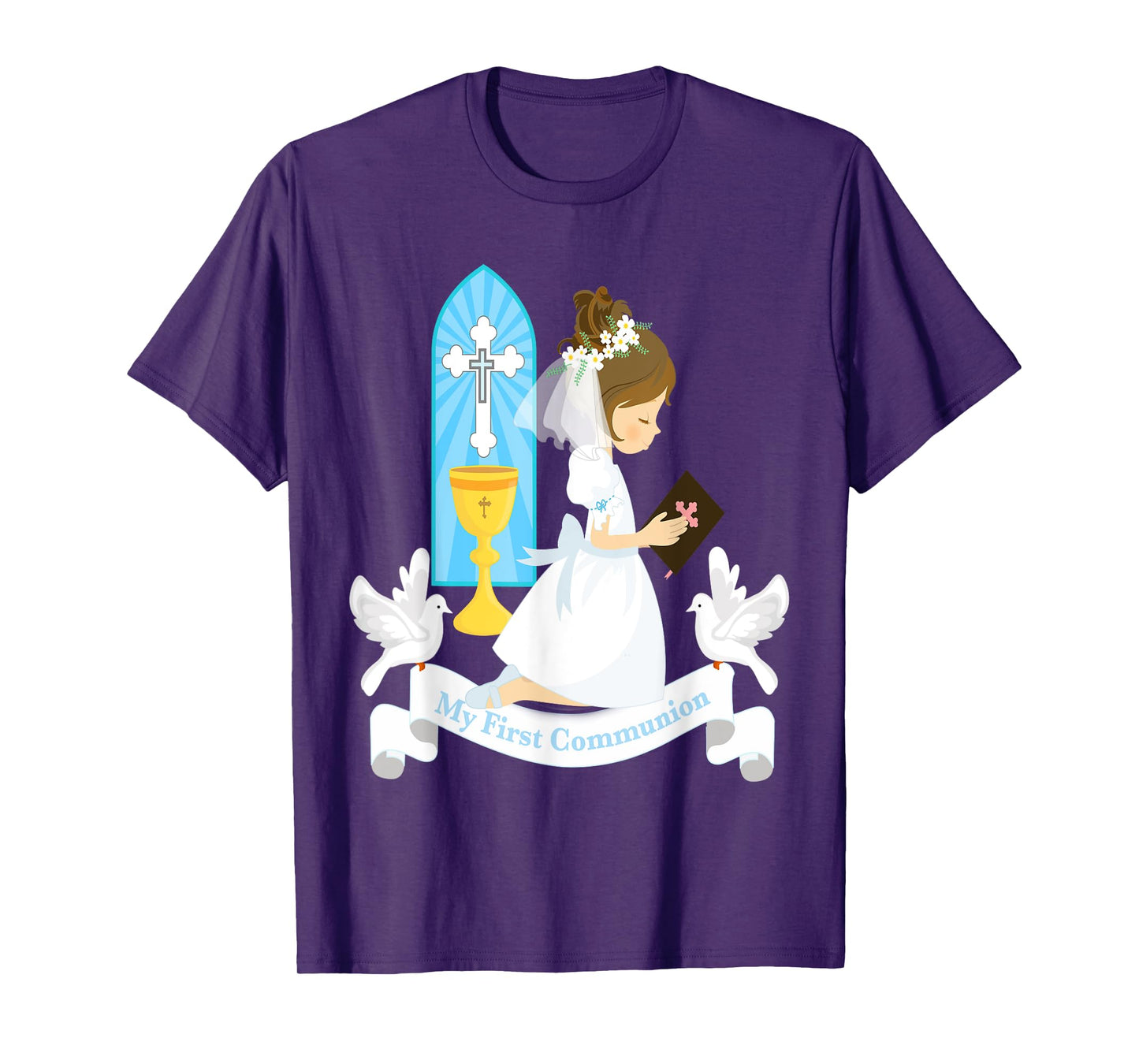 My First Communion Girls Daughter Godchild Brunette Church T-Shirt