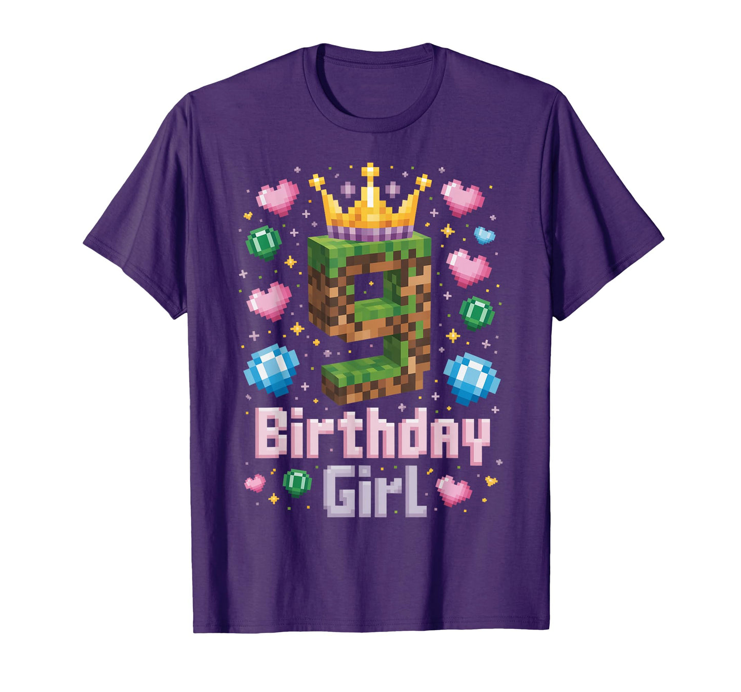 9th Birthday Girl Shirt Gaming Pixel Number Party 9 Year Old T-Shirt