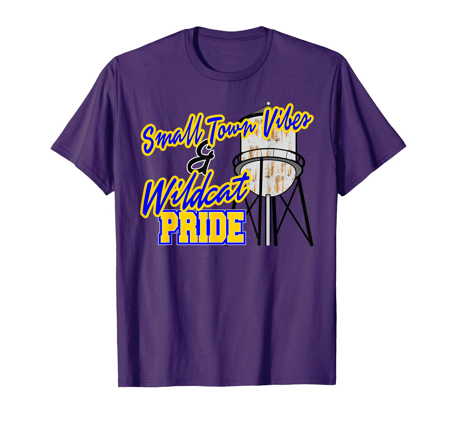 Small Town Vibes and Wildcat Pride School Spirit Blue Yellow T-Shirt for Men Women Kids