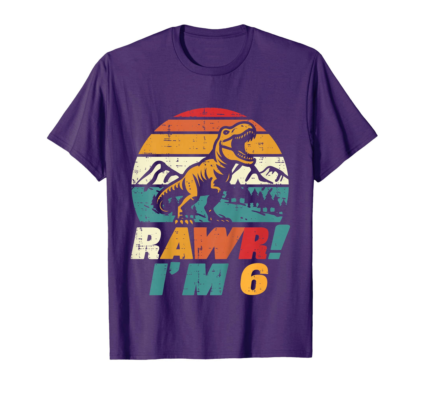 Kids 6th Birthday Dinosaur Rawr Im 6 Retro Bday Trex Boys Kids T-Shirt