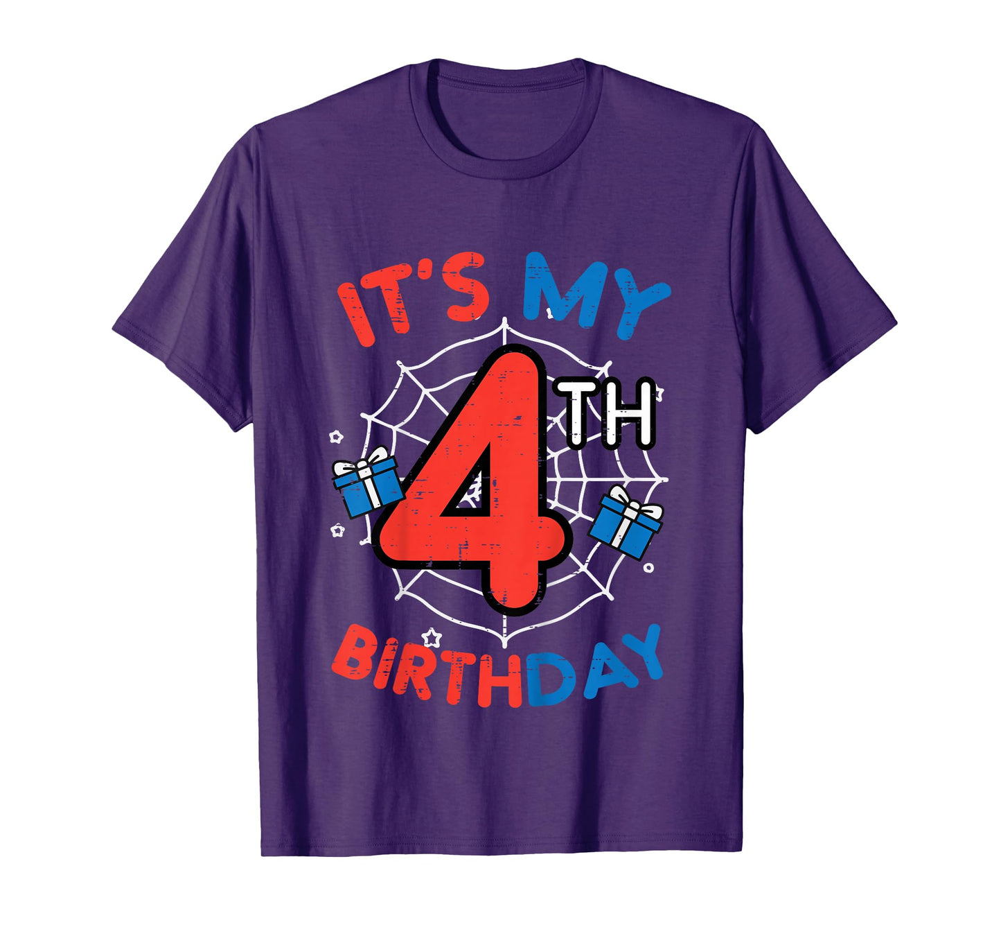 Its My 4th Birthday Spider Web 4 Year Old Bday Boys Kids T-Shirt