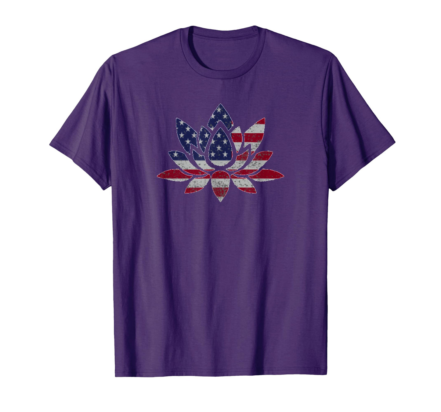 Patriotic USA Flag Lotus Flower Yoga Meditation July 4th T-Shirt for Women Men