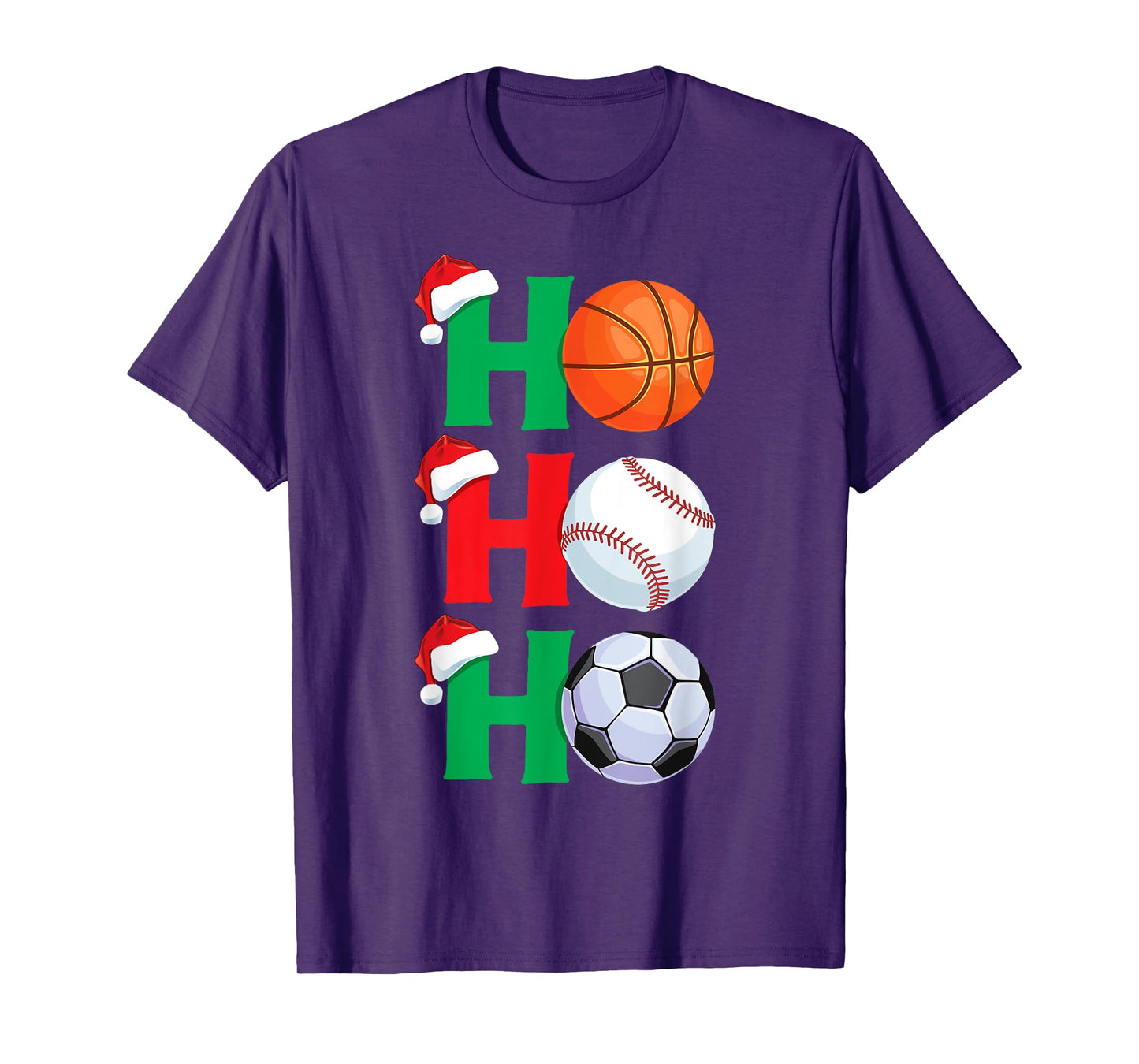 Ho Ho Ho Boys Christmas Sports Basketball Baseball Soccer T-Shirt