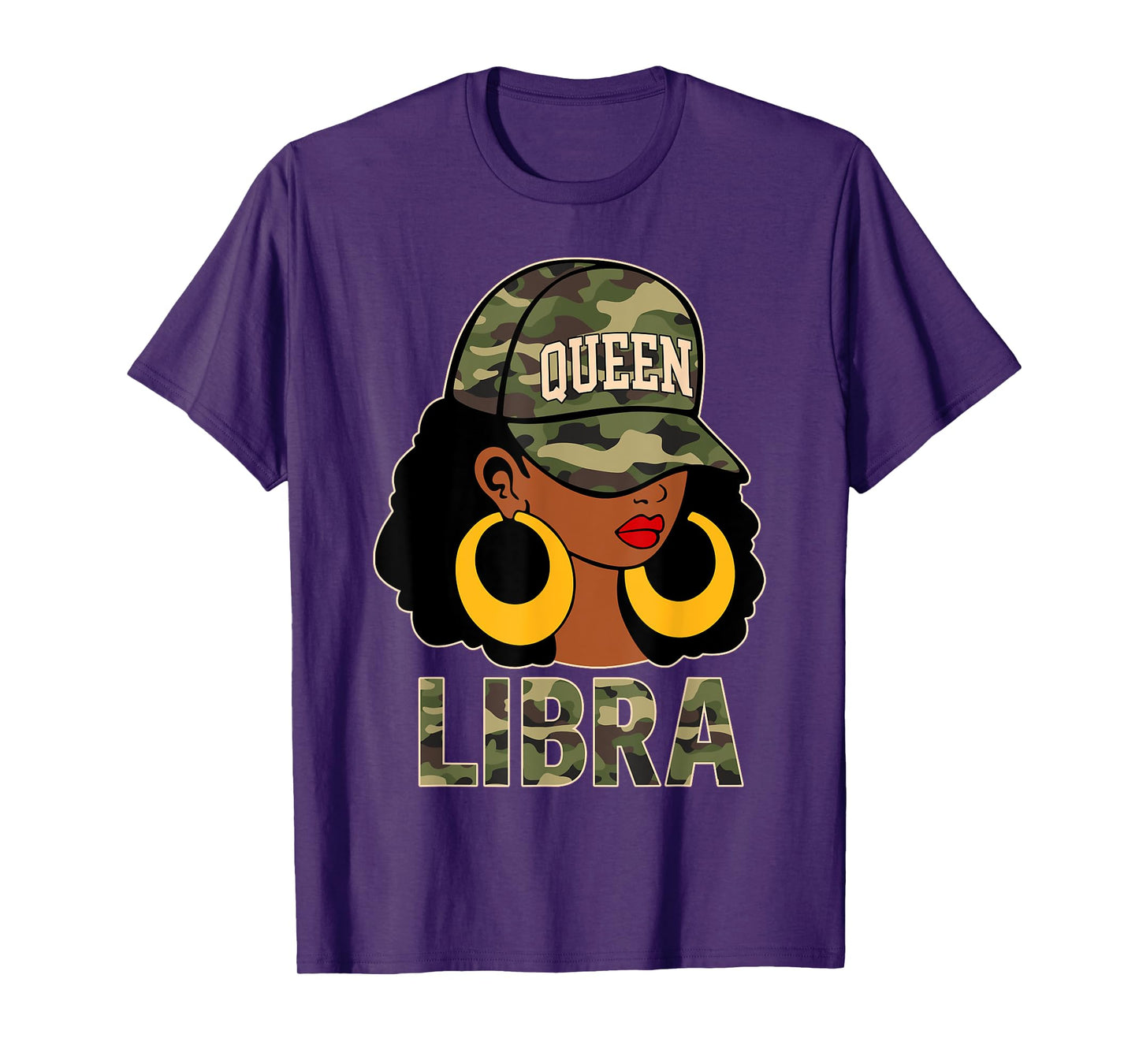 Libra Queen Black Woman Cap Hat Camo Afro Girl Zodiac T-Shirt