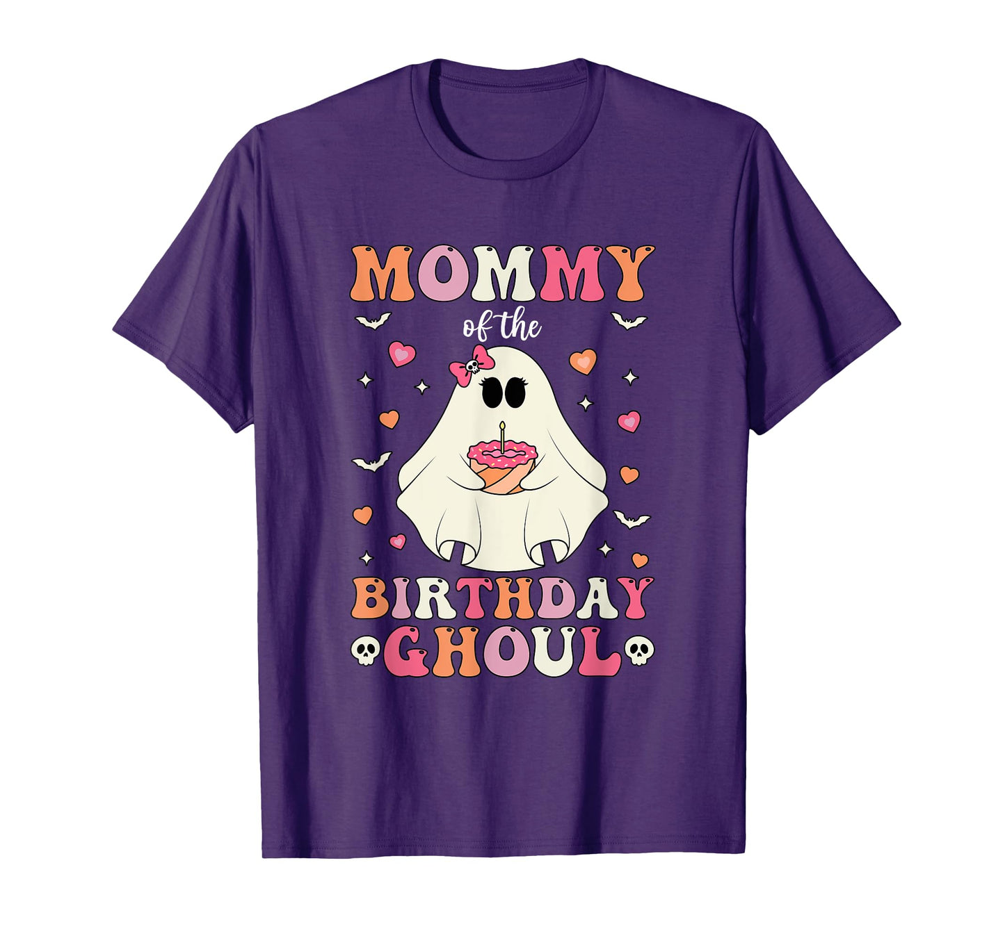 Mommy Of The Birthday Ghoul Groovy Halloween Ghost 2024 T-Shirt