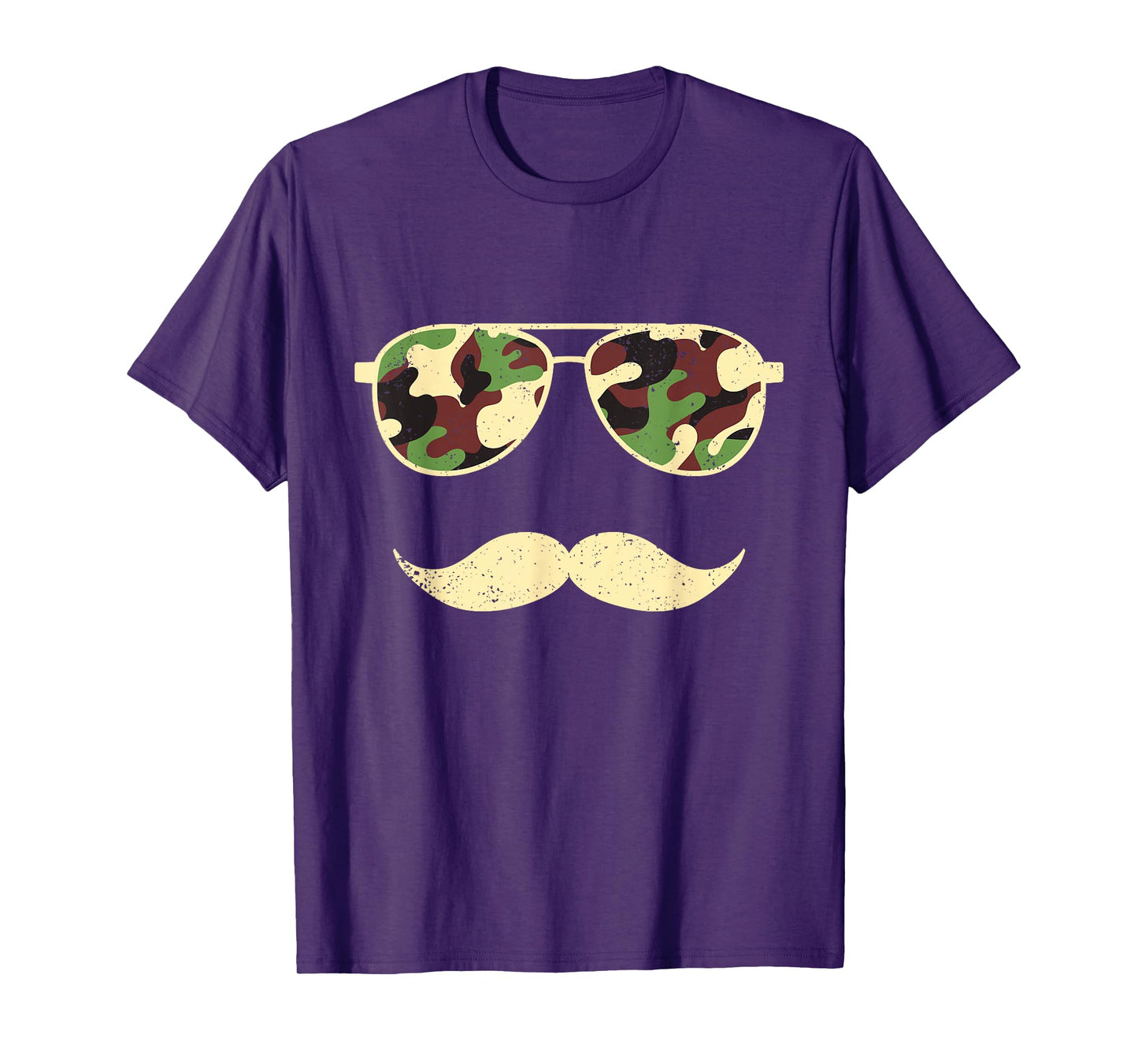 Camo Sunglasses Mustache Funny Retro Camo Veterans Day T-Shirt