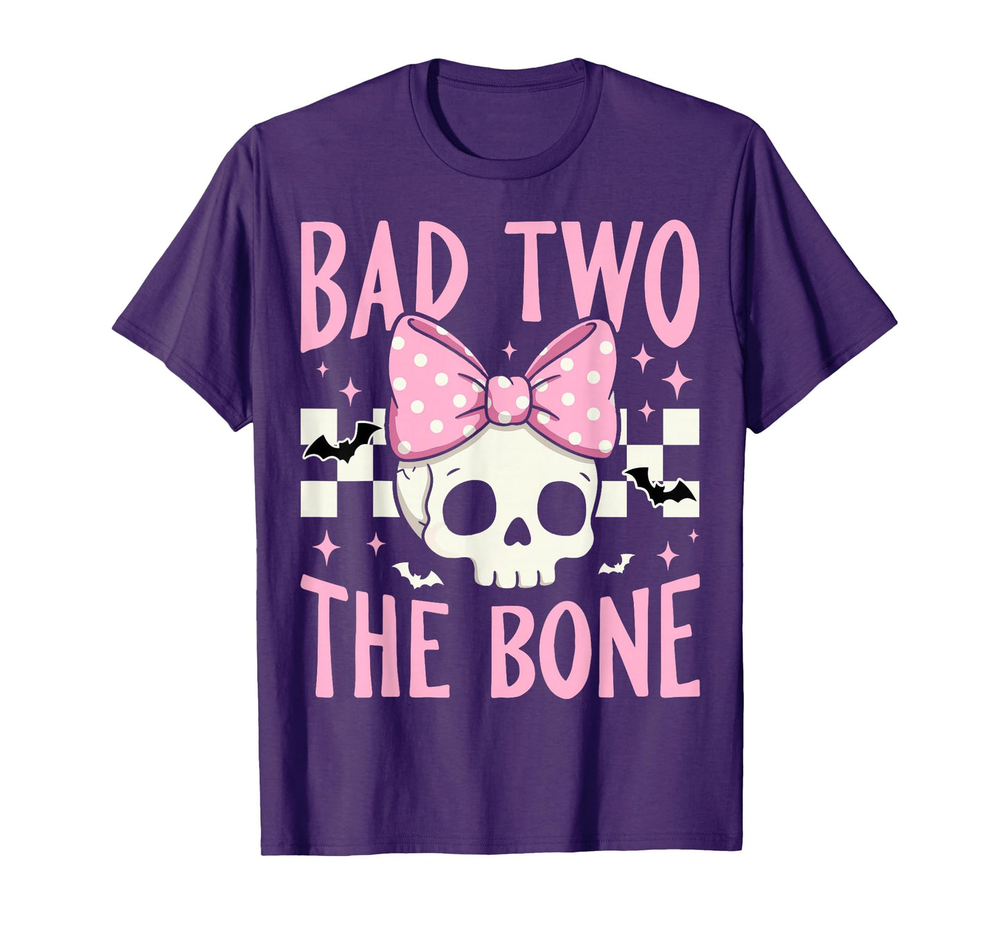 Bad Two The Bone Skull with Pink Bow for Halloween T-Shirt
