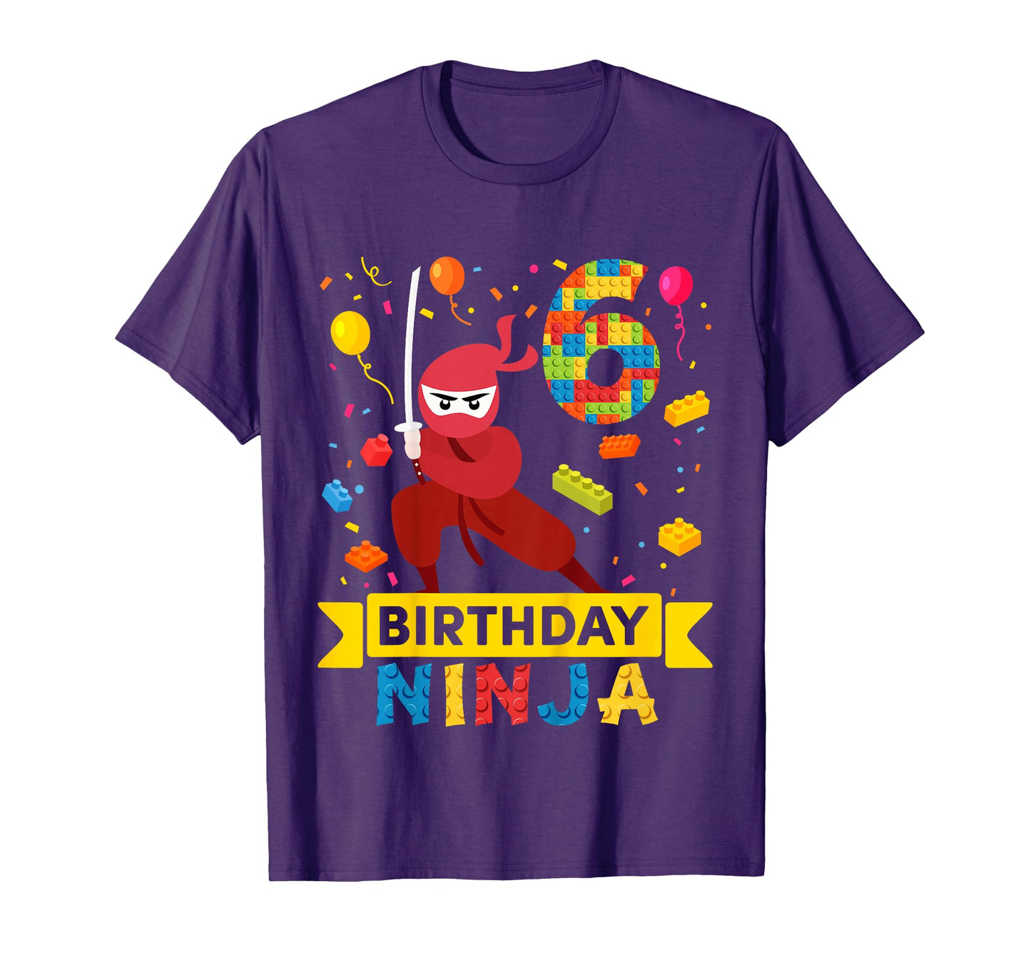 Kids 6 Year Old Building Blocks Ninja 6th Birthday Boy T-Shirt