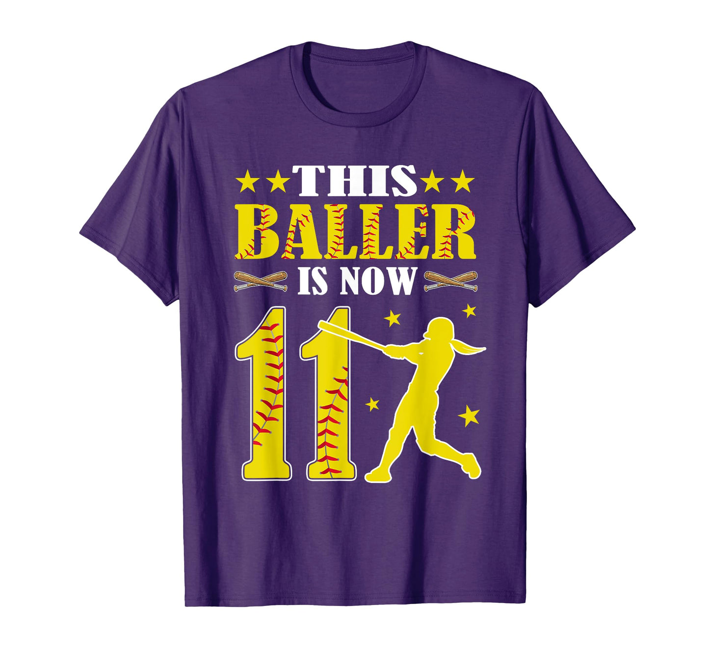 This Baller Is Now 11 Year Old Birthday Girl Softball 11th T-Shirt
