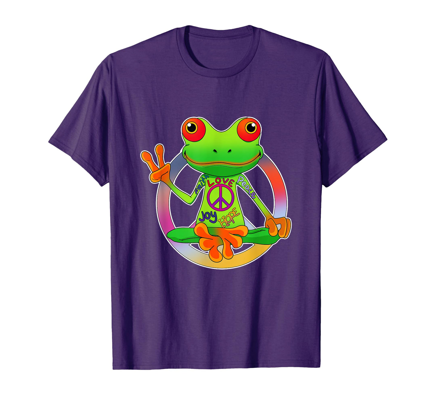 Hippie Frog Peace Sign Yoga Frogs Hippies 70s T-Shirt