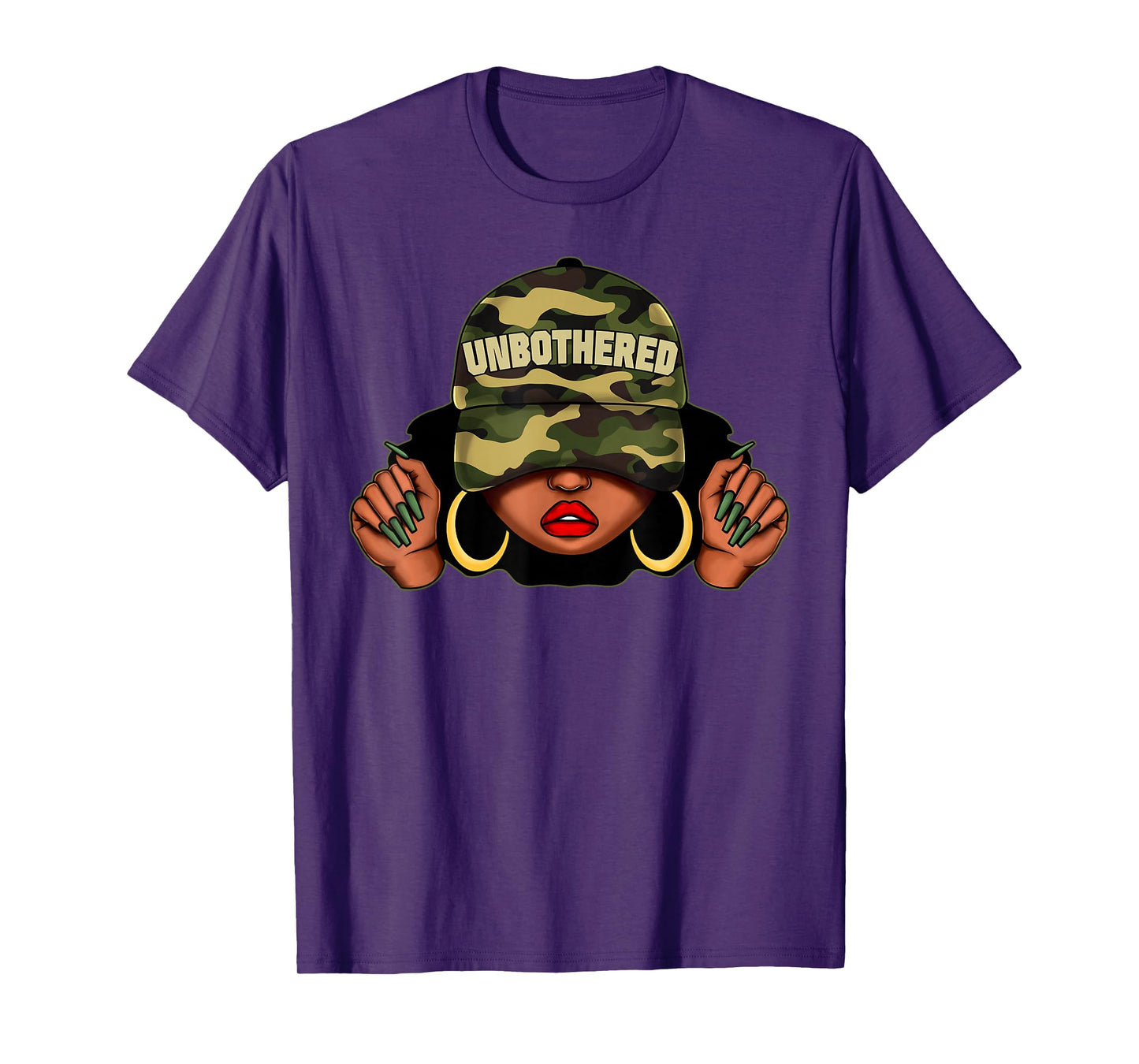 Unbothered Black Girl With Cap Camo Afro Woman Black Queen T-Shirt