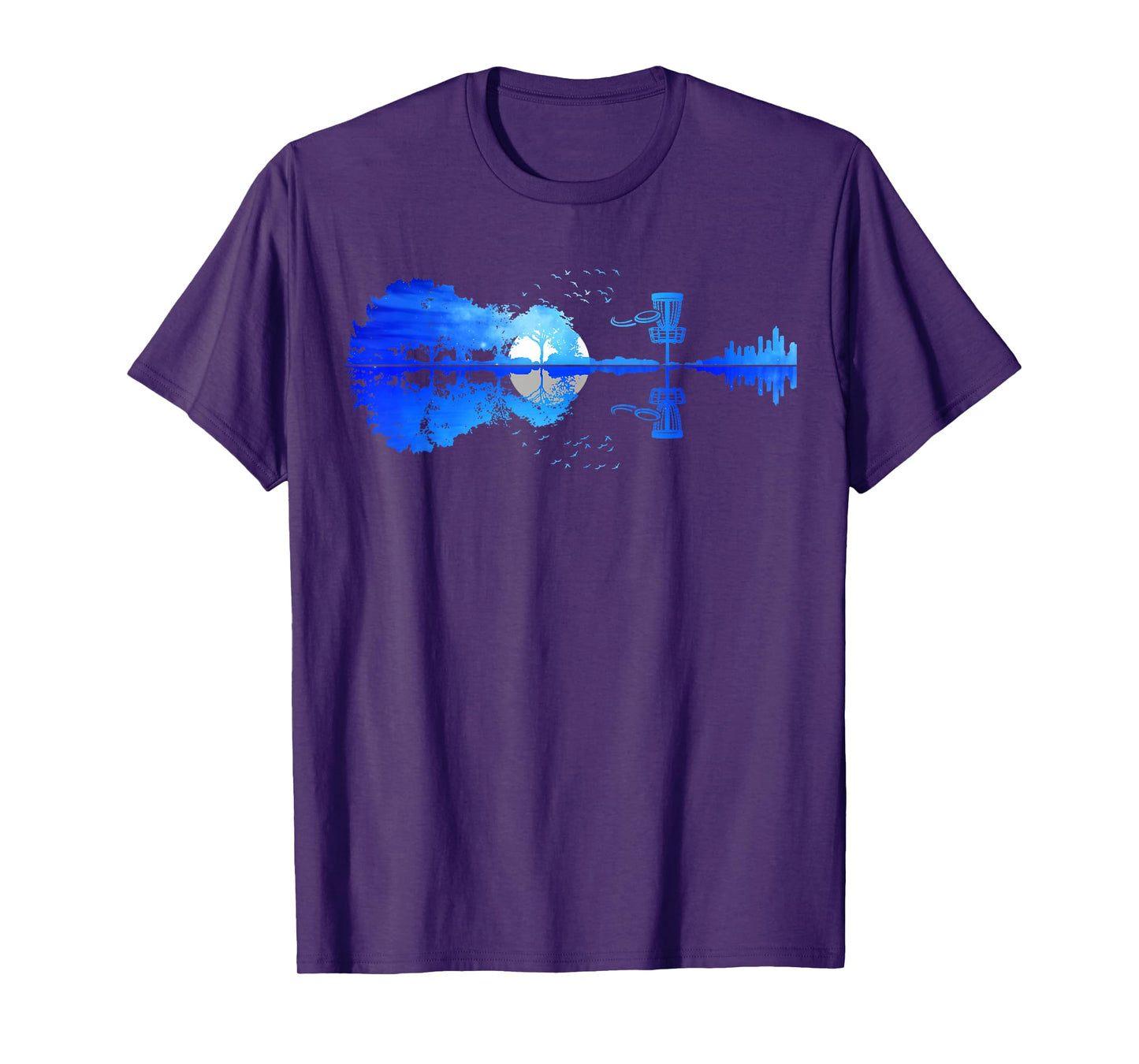 Men Disc Golf Frisbee Golfer Sunset Guitar Guitarist Golfing T-Shirt