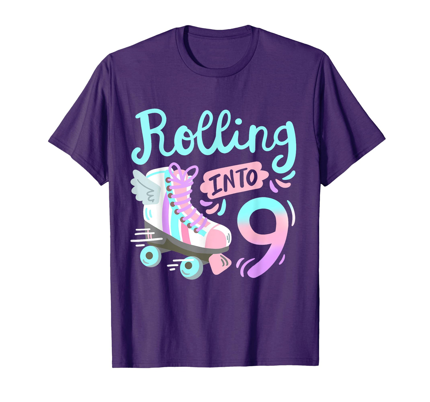 Rolling Into 9 Roller Skates Skater Girl 9th Birthday Party T-Shirt