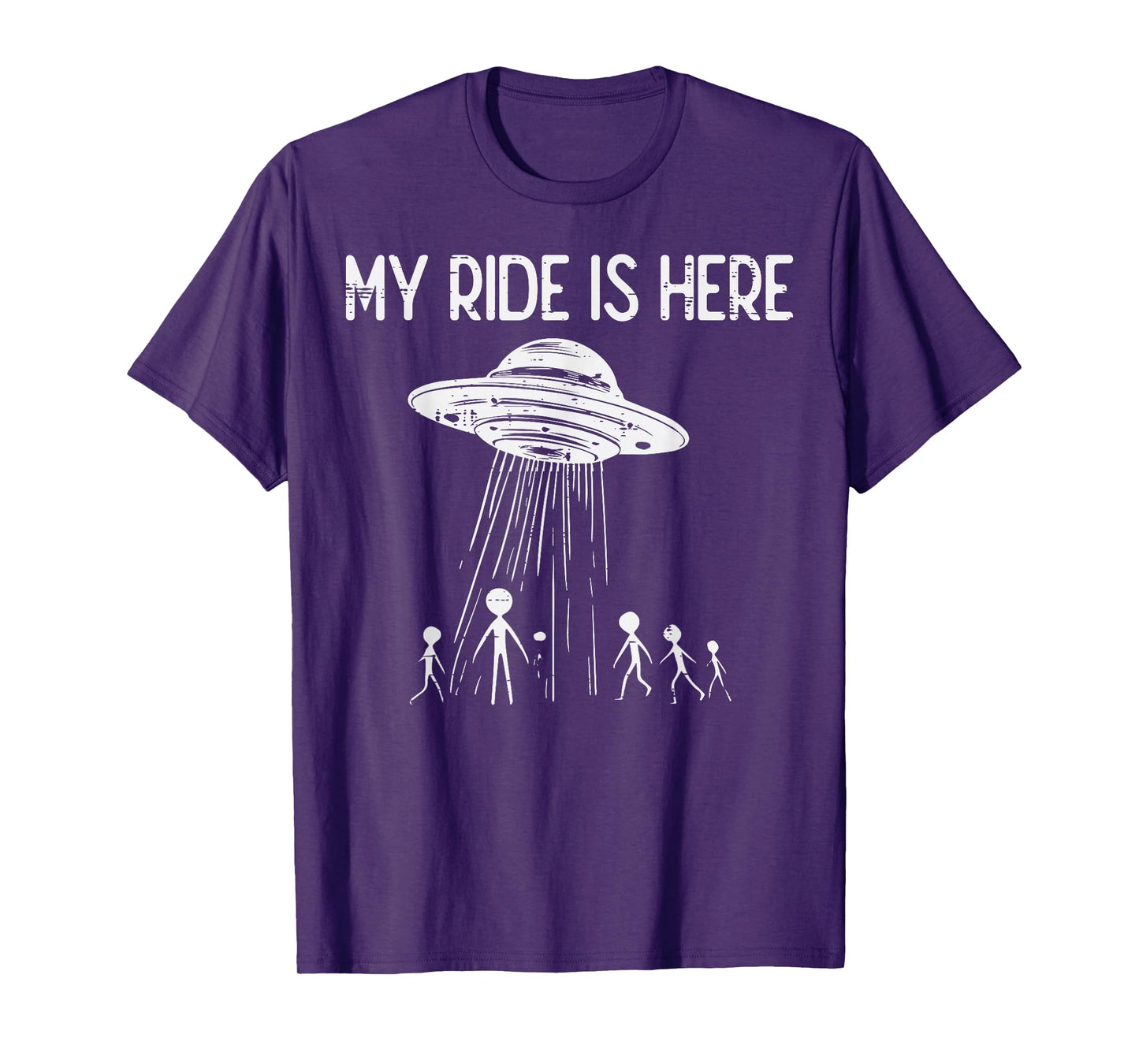Alien UFO My Ride Is Here Funny Flying Saucer Kids Men Women T-Shirt