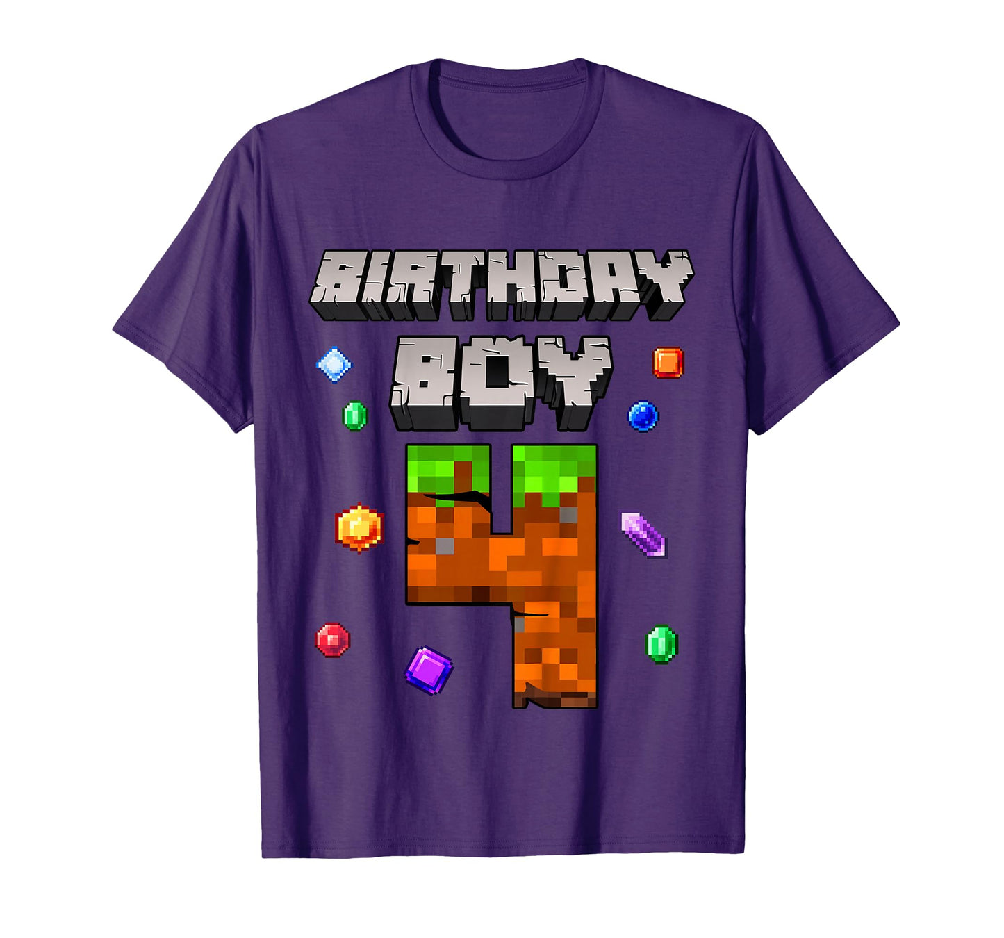 Kids 4th Birthday Boy 4 Video Gamer Pixel Number Four Bday Party T-Shirt