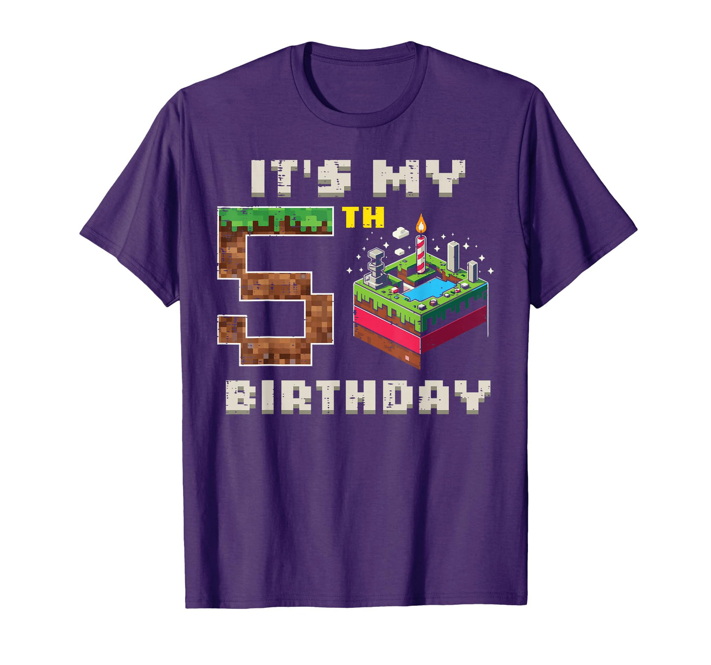 My 5th Birthday Pixel Game 5 Cake Video Gamer Boys Kid Youth T-Shirt