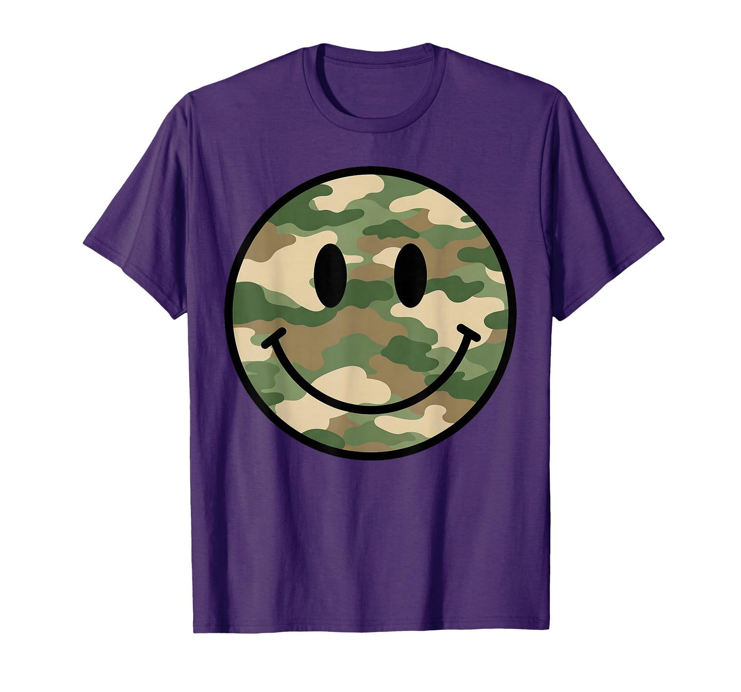 70s Camo Smile Face Smiling Happy Camouflage Lover Funny T-Shirt