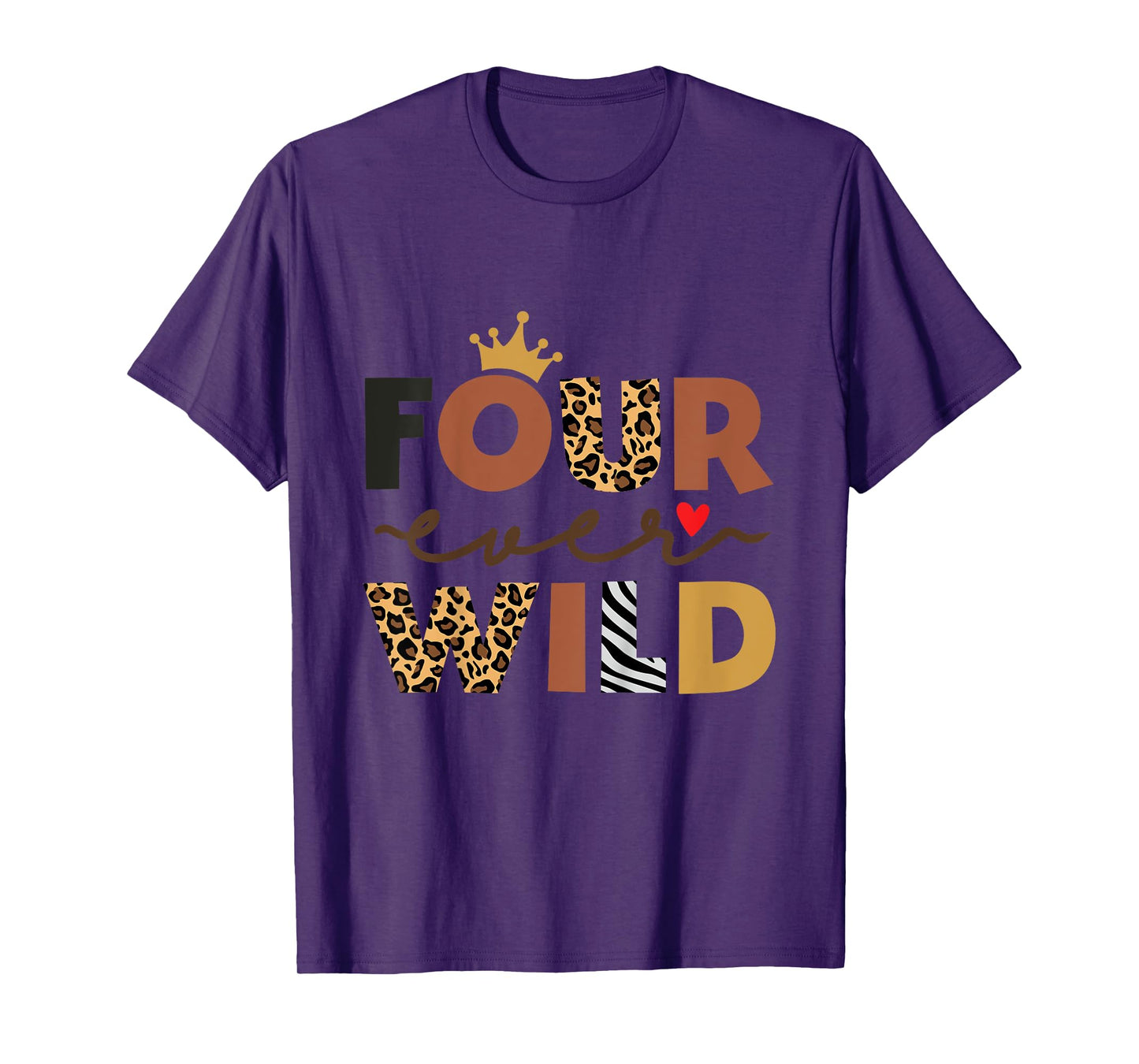 Kids Four Ever Wild Pink 4th Birthday Girl Crown Leopard T-Shirt