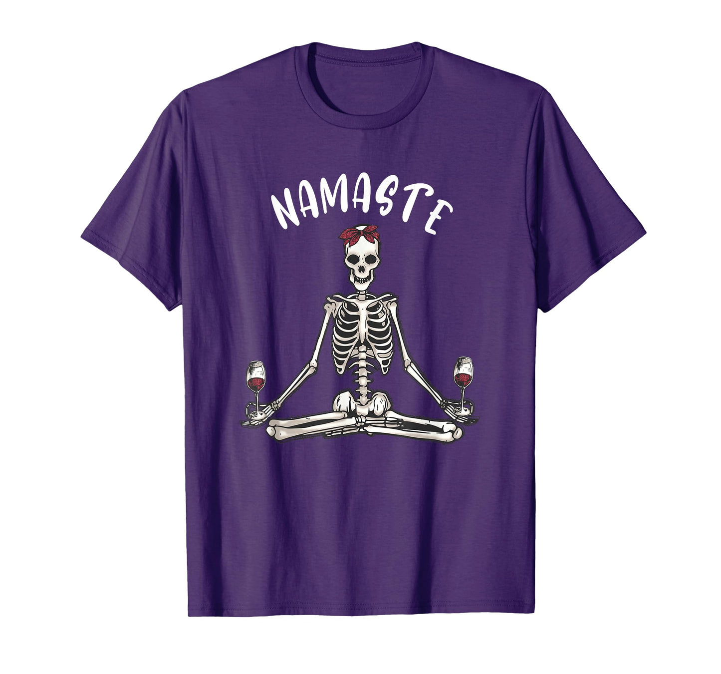Namaste Yoga Skeleton with Wine funny women's yoga T-Shirt