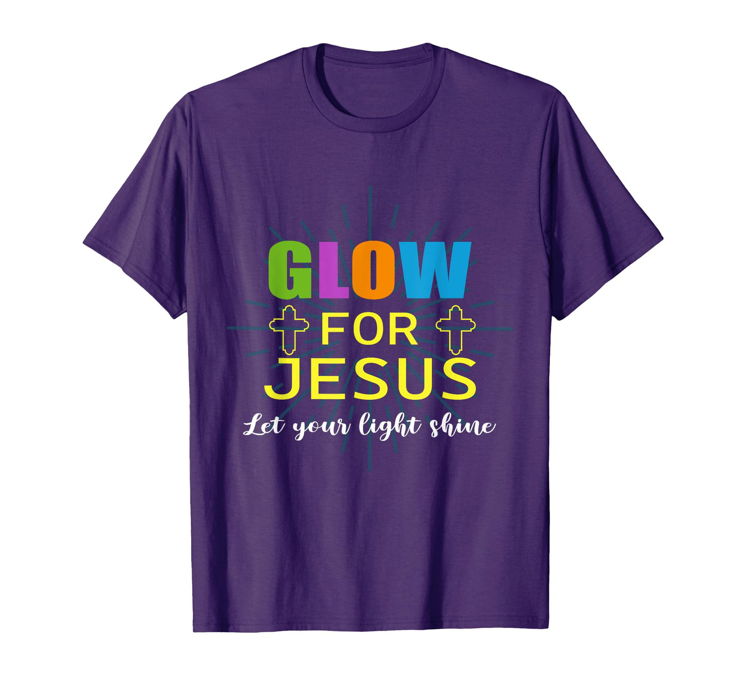Glow-For Jesus Let Your Light Faith, Cross Christian, T-Shirt
