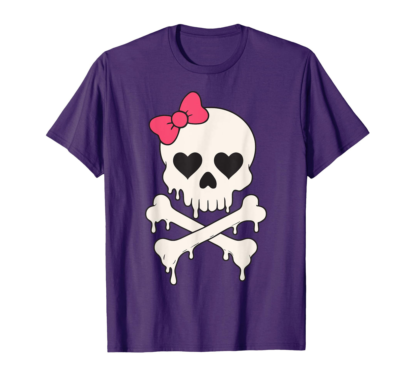Cute Skull Pink Bow Dripping Crossbone Halloween Women Girls T-Shirt