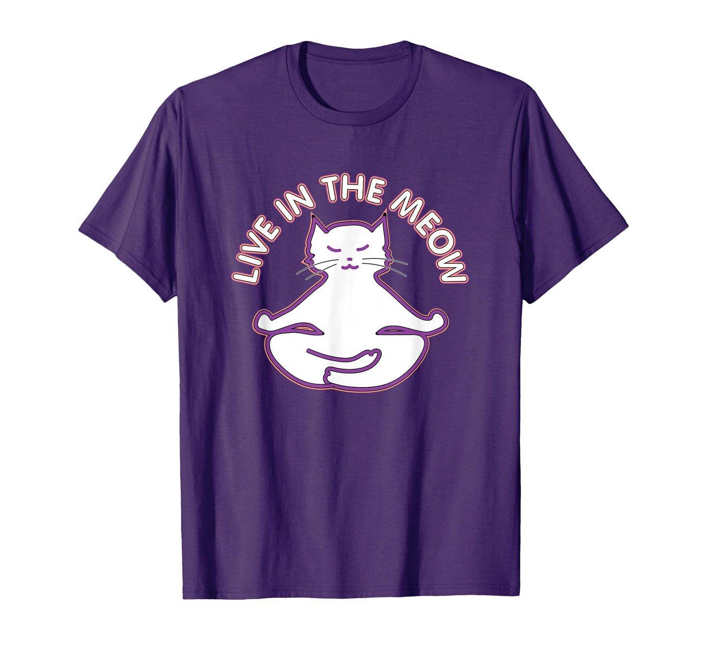 Yoga Teacher Gifts LAD Graphics Yoga Cat 'Live In The Meow' Yogi Kitty Meditation Black Women's Unisex Classic Fit Short Sleeve T-Shirt