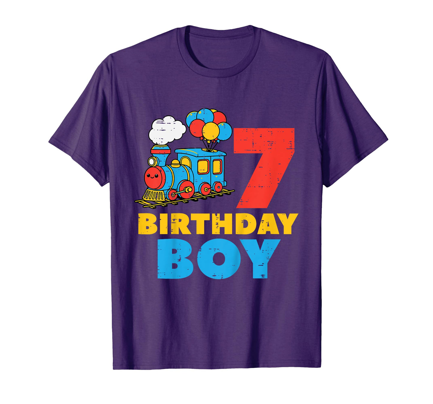 Kids 7th Bday Train Birthday Boy 7 Seven Year Old Party Boys Kids T-Shirt