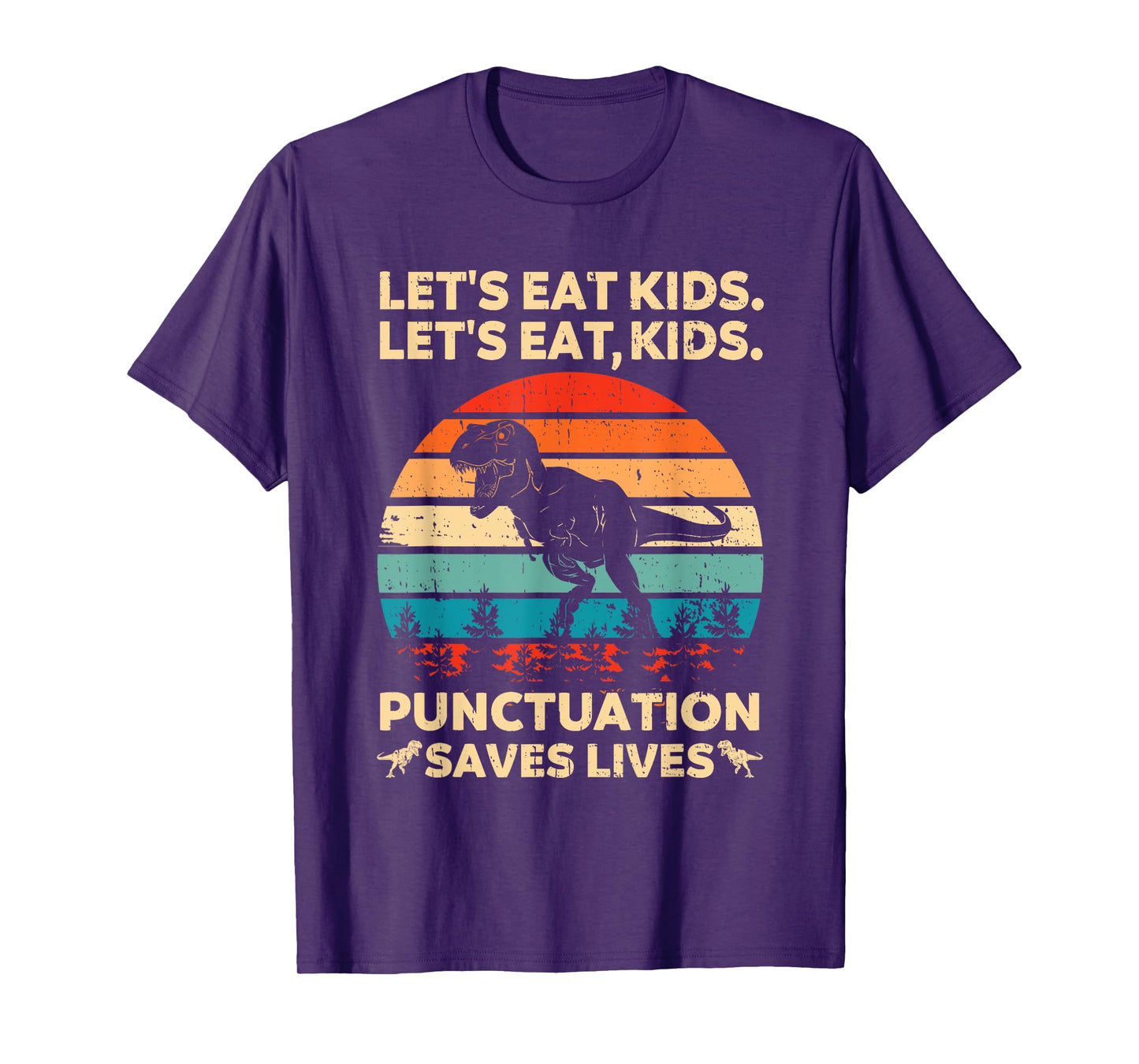Let's Eat Kids Punctuation Saves Lives Funny Grammar Dino T-Shirt