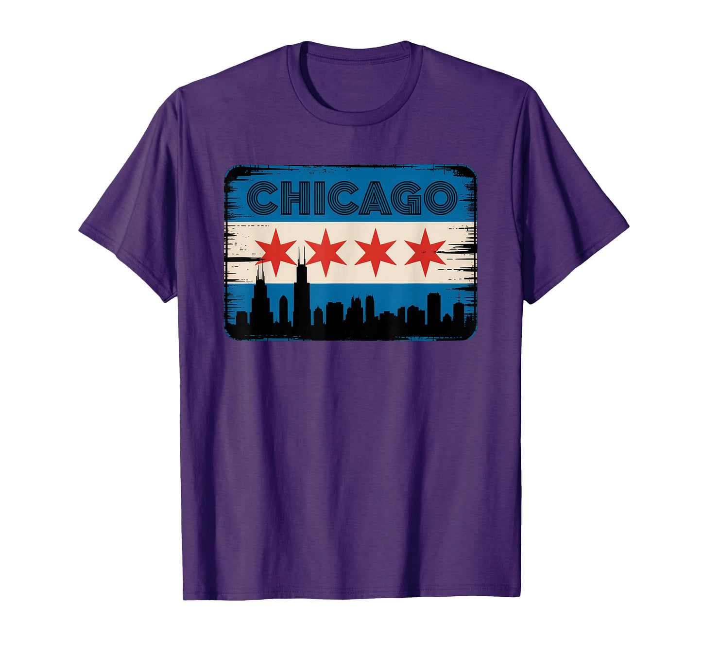 Chicago Skyline Flag Distressed Vintage Design T-Shirt