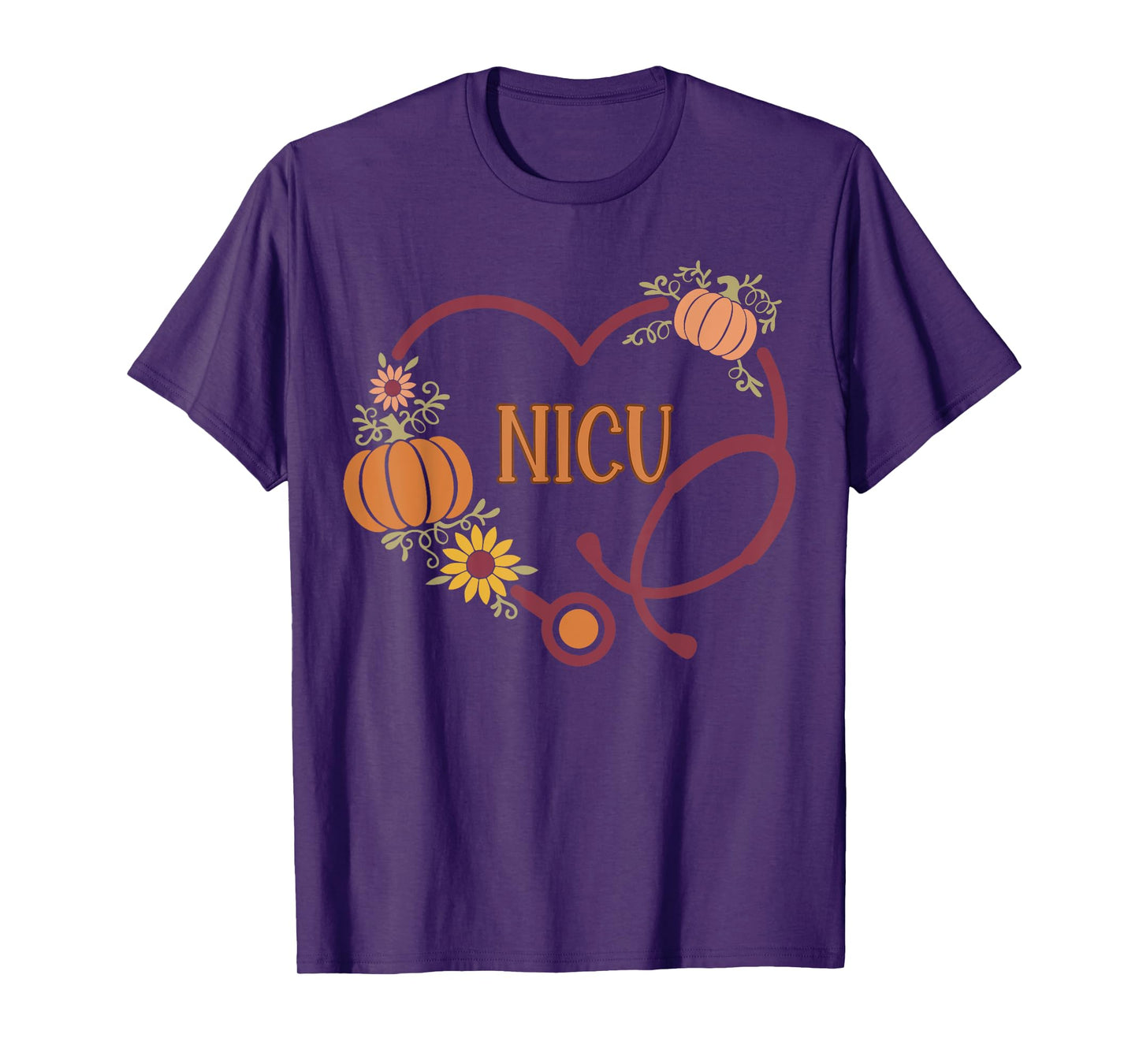 Retro NICU Nurse Stethoscope Heart Pumpkin Fall Thanksgiving T-Shirt
