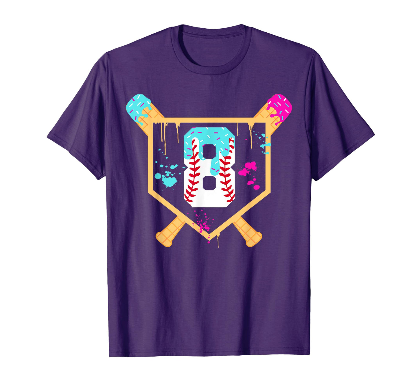Baseball 8 Year Old Ice Cream Drip 8th Birthday Boy 8 T-Shirt