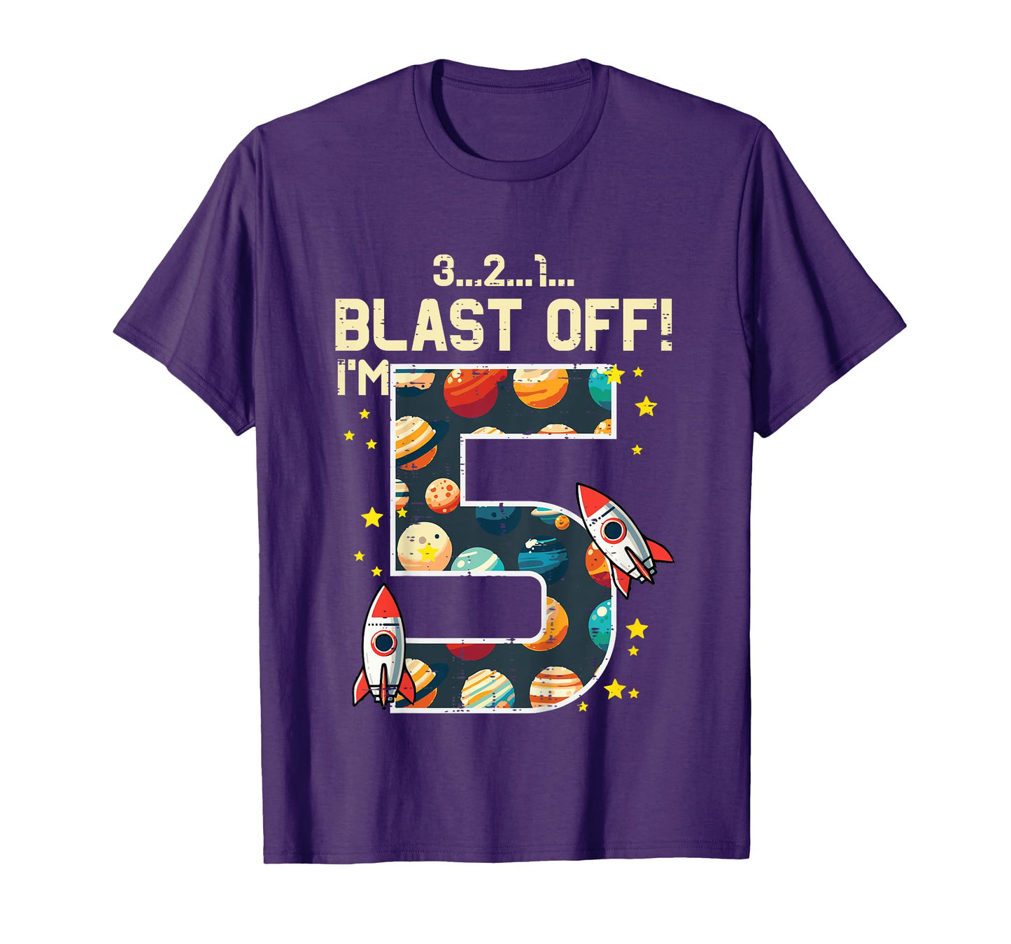 5th Birthday Rocket Space Bday Blast Off Im 5 Boys Girls Kid T-Shirt