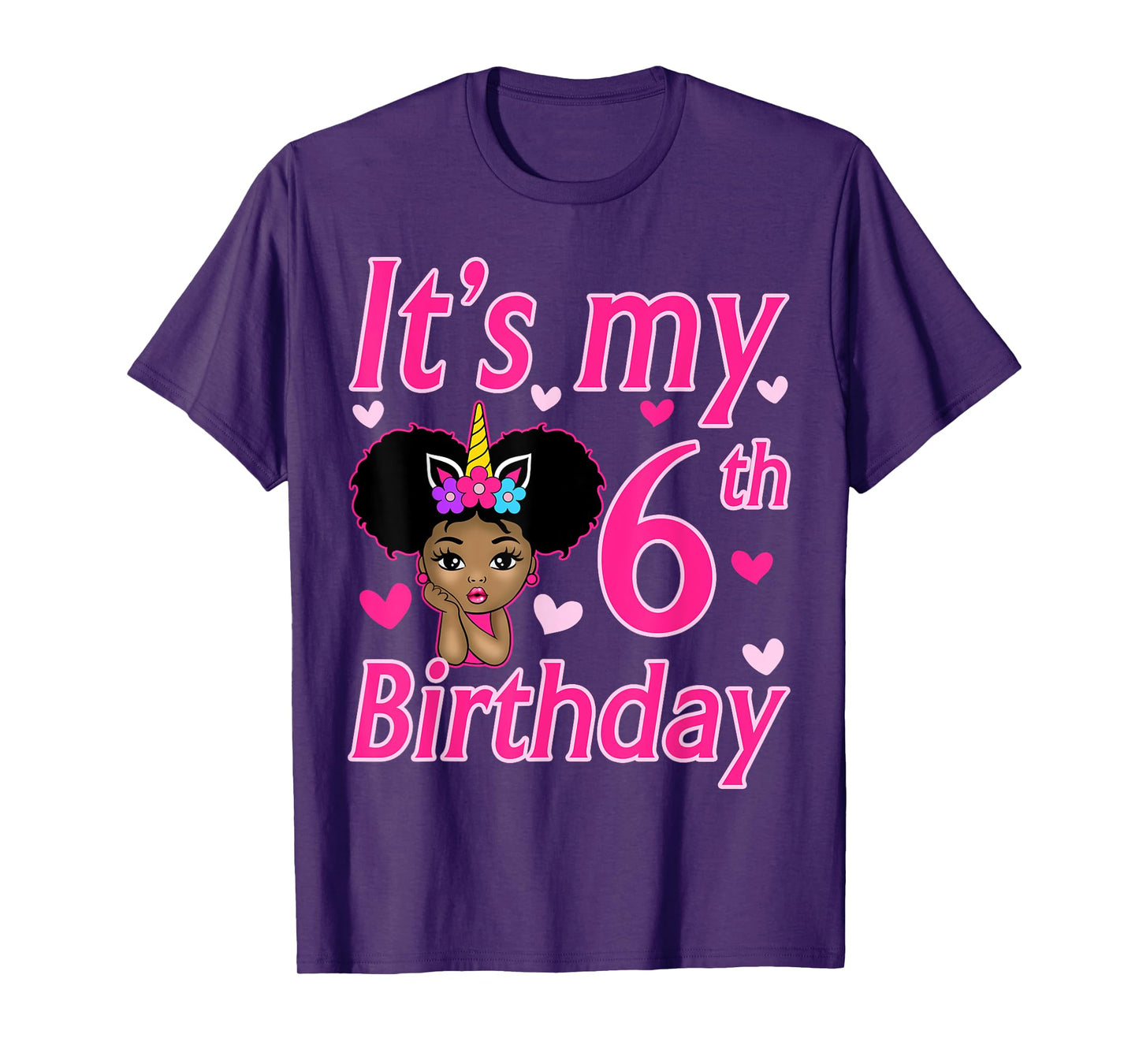 It's My 6th Birthday Girls 6 Years Old Black Girl Birthday T-Shirt
