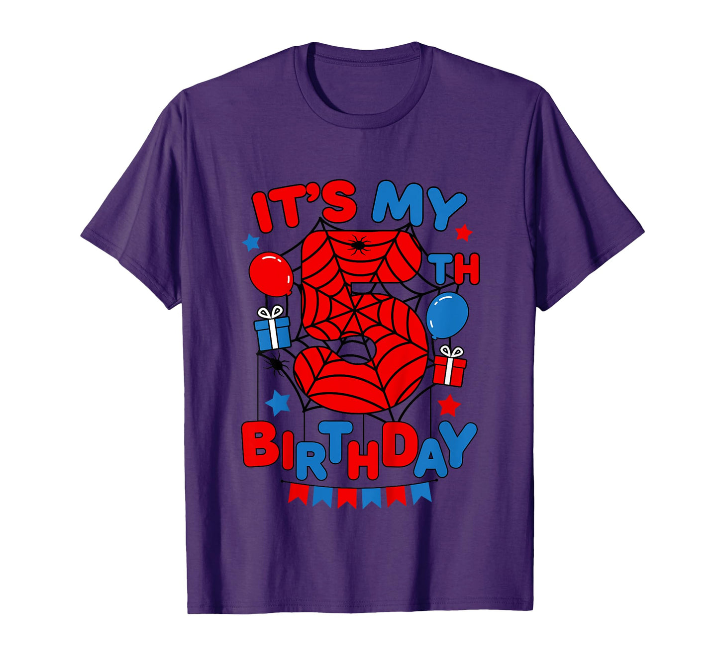 Kids It's My 5th Birthday Spider Theme Party 5 Year Old Boys Kids T-Shirt