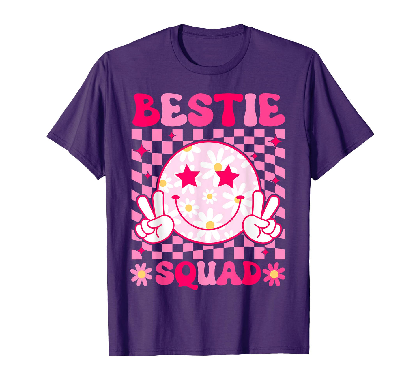 Groovy Bestie Squad Pink Smile Face Bestfriend Matching Bff T-Shirt
